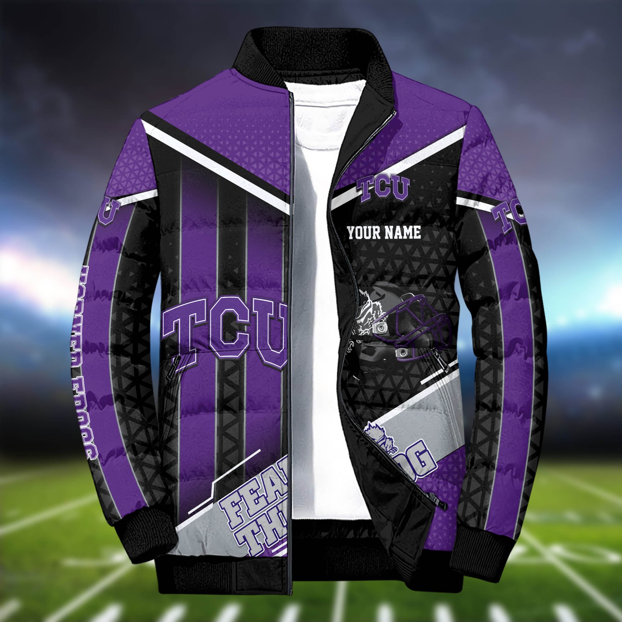 Alternative view of TCU Horned Frogs Puffer Jacket And Sweatpants 2024 Version Personalized Your Name, Puffer Jacket For Sport Fans, Sport Sweatpants, Gifts For Sport Lovers ETHY-62775