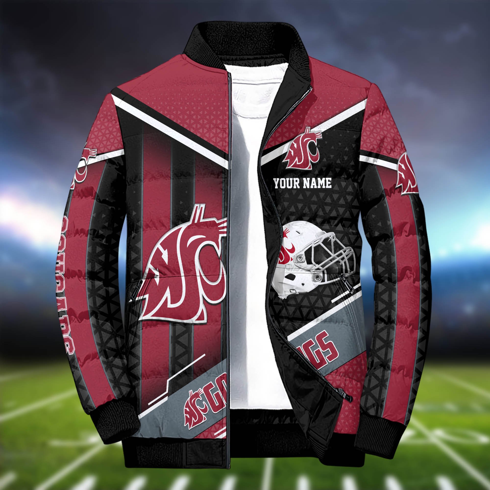 Alternative view of Washington State Cougars Puffer Jacket And Sweatpants 2024 Version Personalized Your Name, Puffer Jacket For Sport Fans, Sport Sweatpants, Gifts For Sport Lovers ETHY-62775