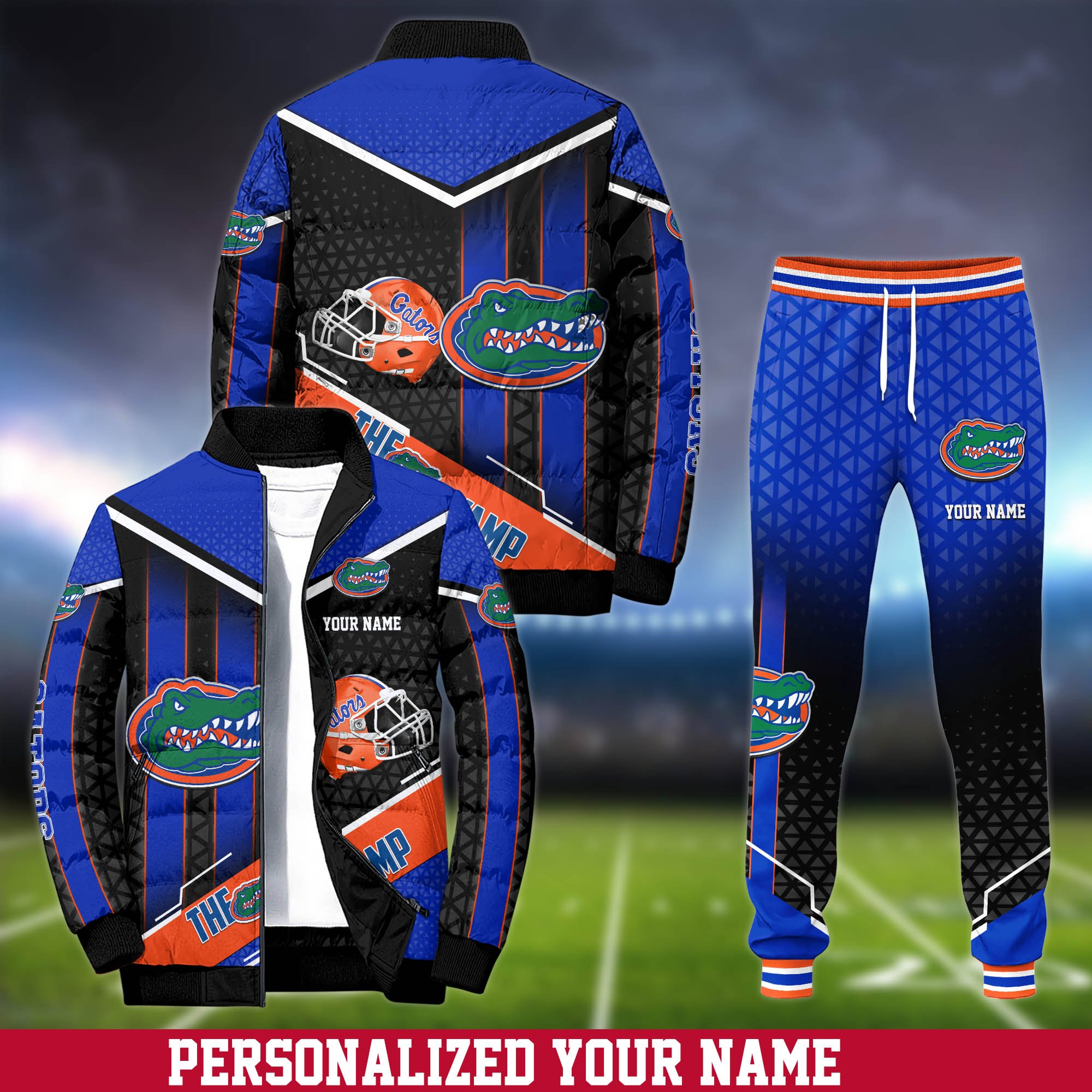 Florida Gators Puffer Jacket And Sweatpants 2024 Version Personalized Your Name, Puffer Jacket For Sport Fans, Sport Sweatpants, Gifts For Sport Lovers ETHY-62775