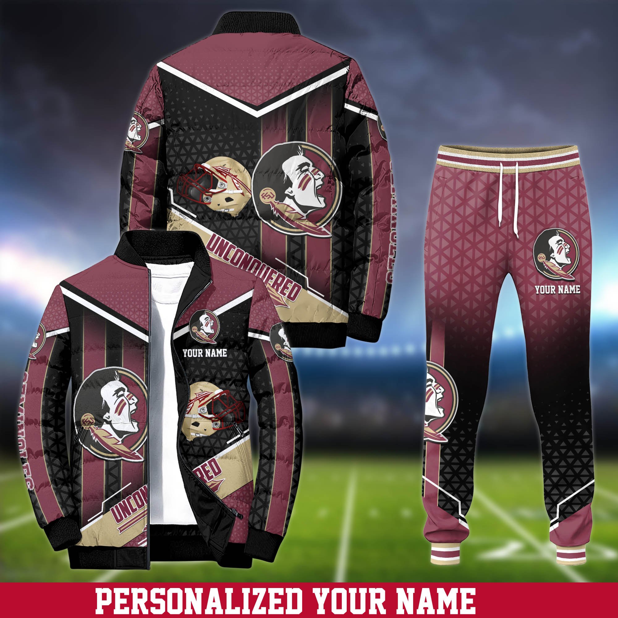Florida State Seminoles Puffer Jacket And Sweatpants 2024 Version Personalized Your Name, Puffer Jacket For Sport Fans, Sport Sweatpants, Gifts For Sport Lovers ETHY-62775