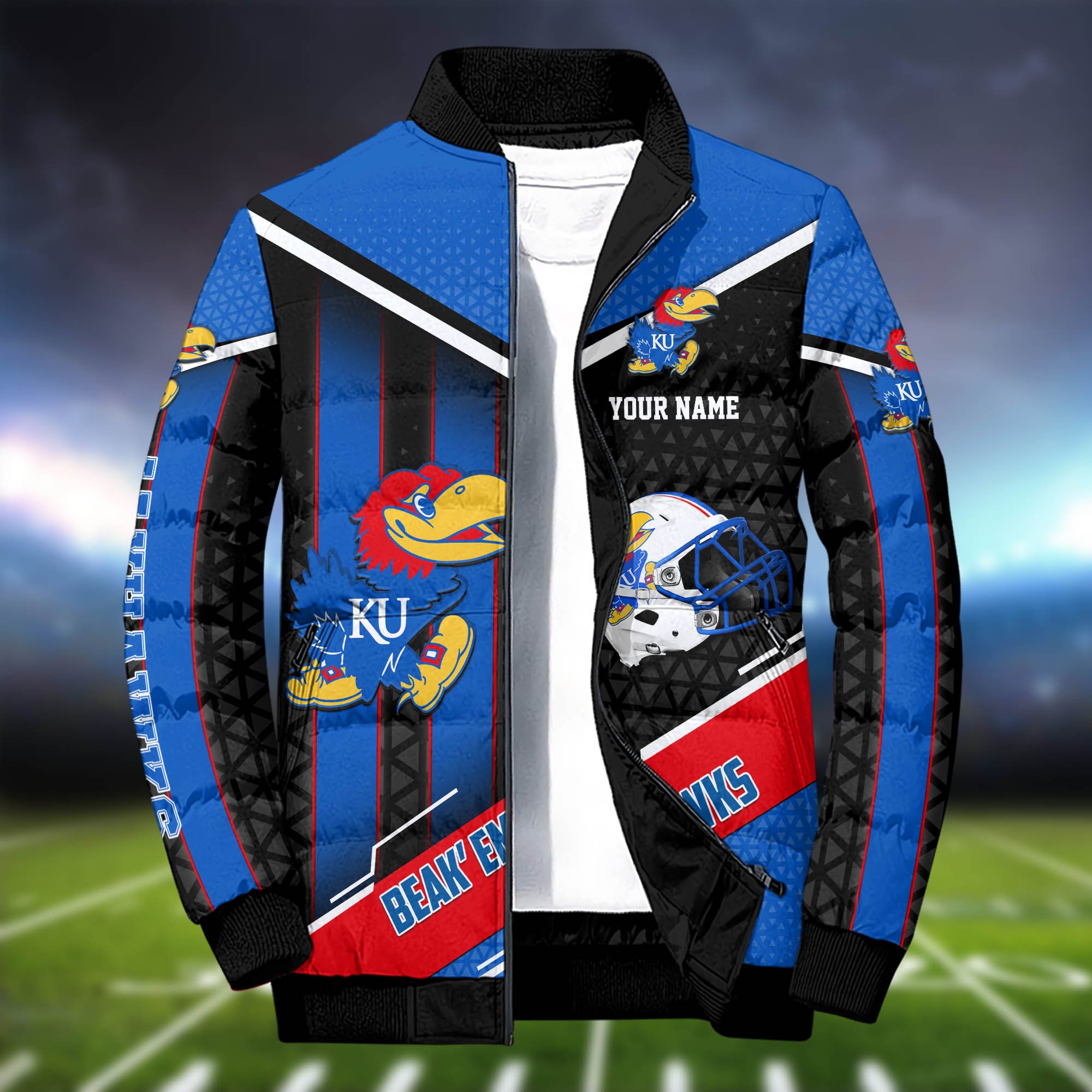 Alternative view of Kansas Jayhawks Puffer Jacket And Sweatpants 2024 Version Personalized Your Name, Puffer Jacket For Sport Fans, Sport Sweatpants, Gifts For Sport Lovers ETHY-62775