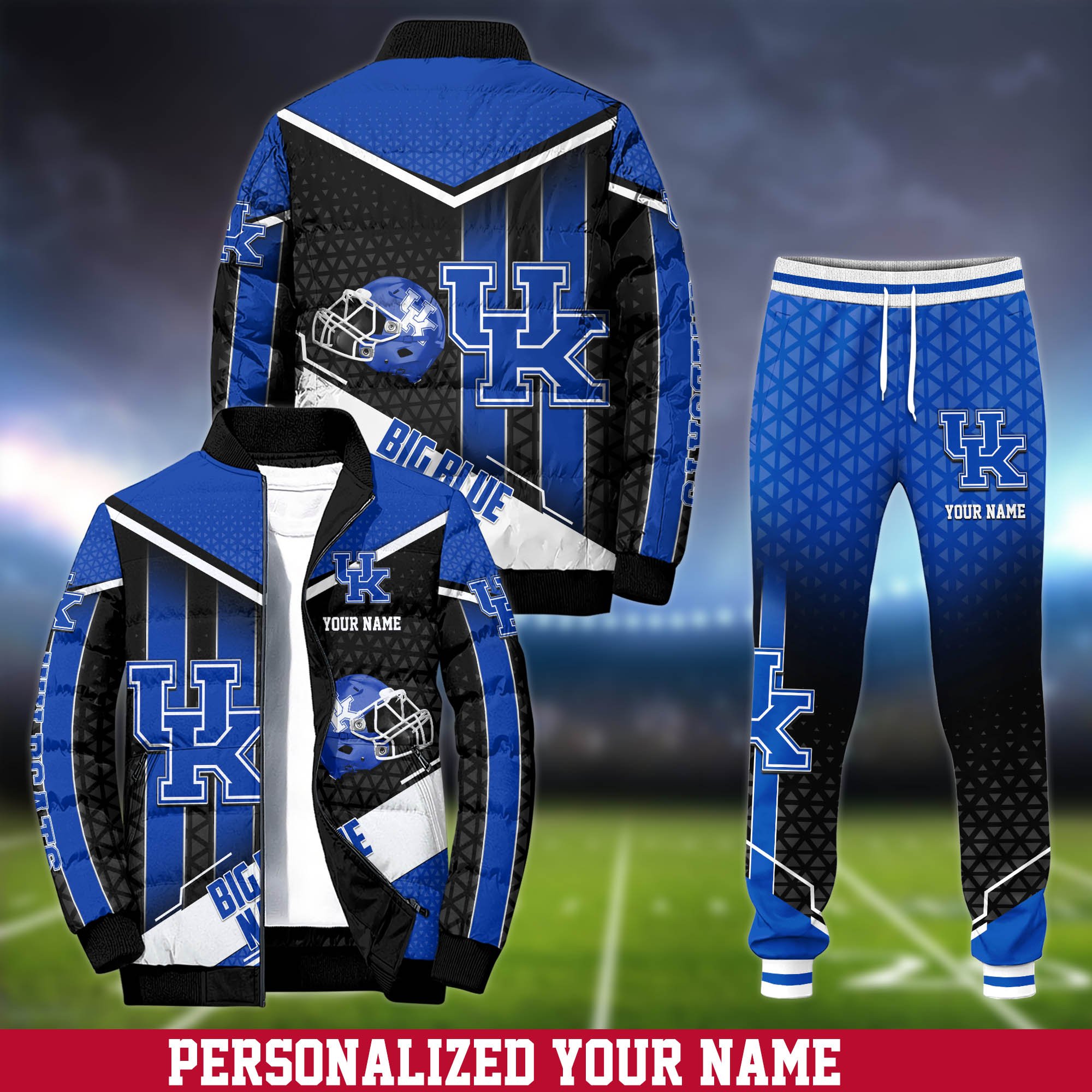 Kentucky Wildcats Puffer Jacket And Sweatpants 2024 Version Personalized Your Name, Puffer Jacket For Sport Fans, Sport Sweatpants, Gifts For Sport Lovers ETHY-62775