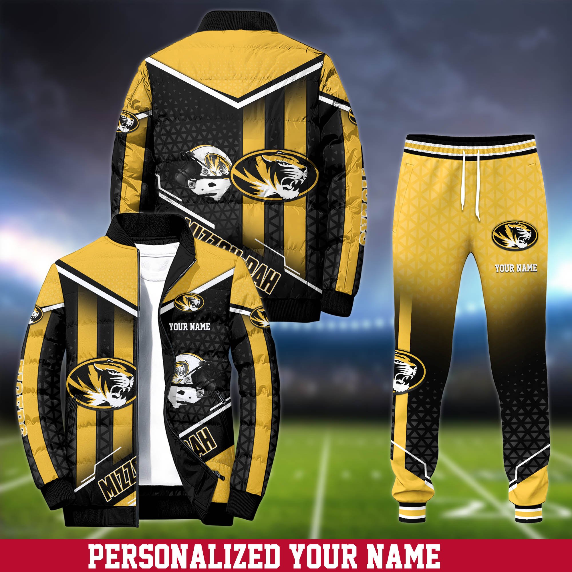 Missouri Tigers Puffer Jacket And Sweatpants 2024 Version Personalized Your Name, Puffer Jacket For Sport Fans, Sport Sweatpants, Gifts For Sport Lovers ETHY-62775