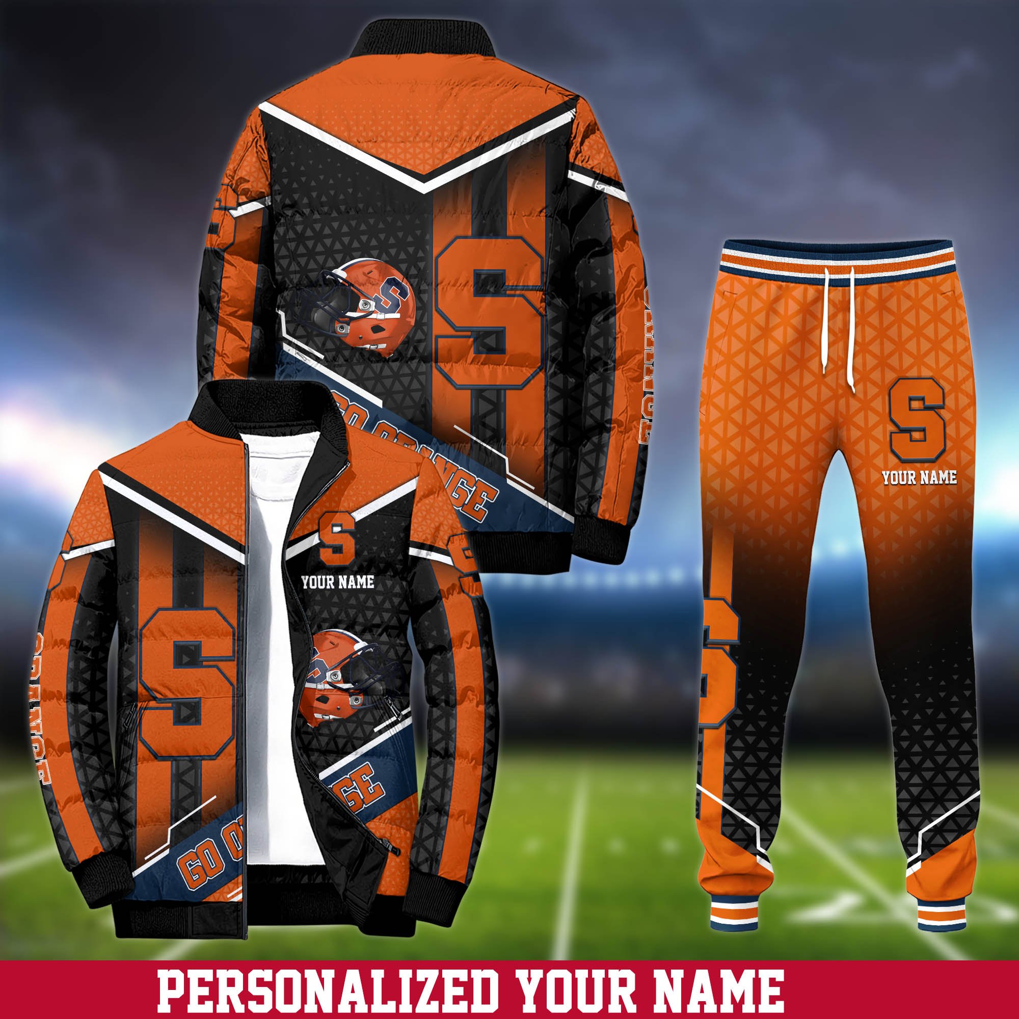 Syracuse Orange Puffer Jacket And Sweatpants 2024 Version Personalized Your Name, Puffer Jacket For Sport Fans, Sport Sweatpants, Gifts For Sport Lovers ETHY-62775