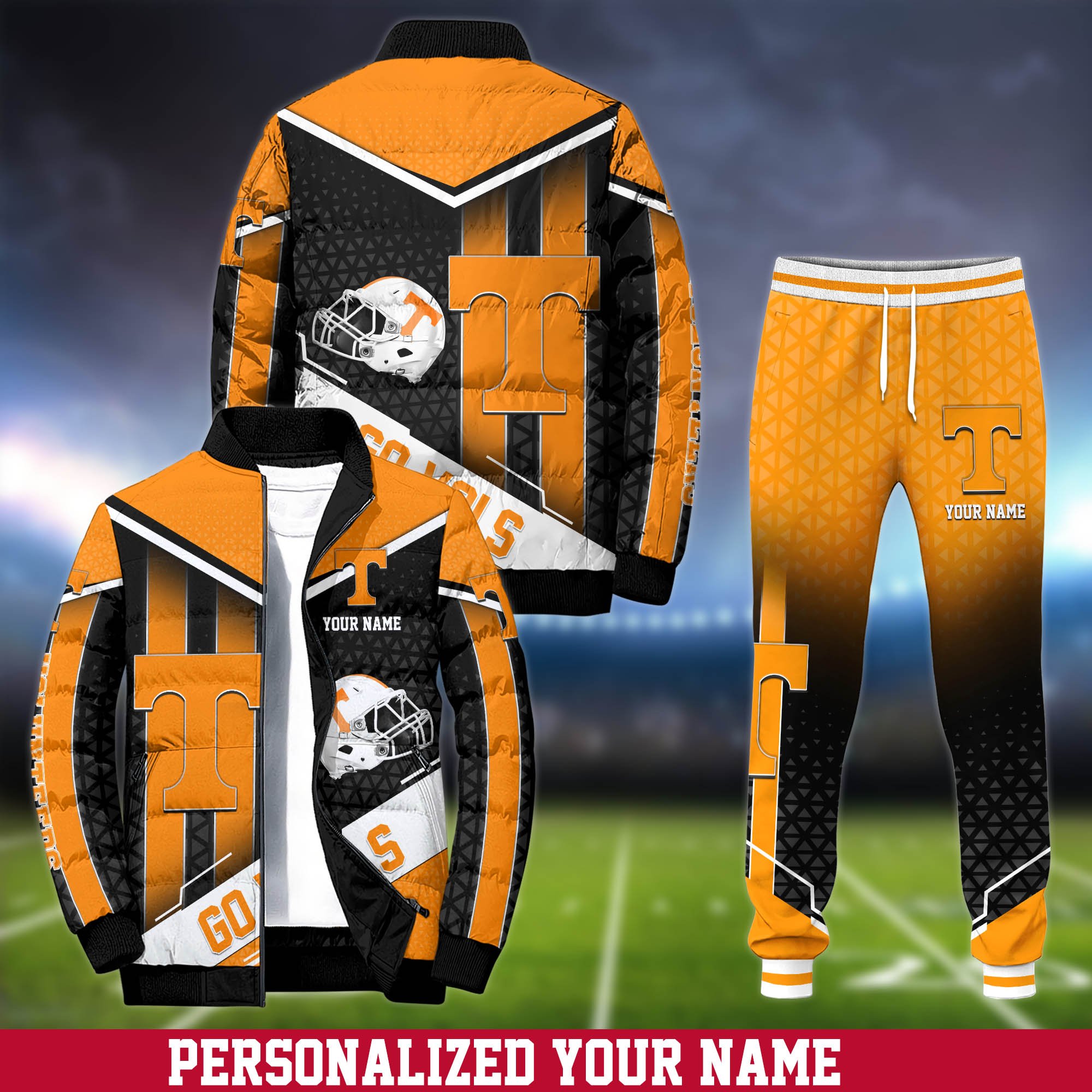 Tennessee Volunteers Puffer Jacket And Sweatpants 2024 Version Personalized Your Name, Puffer Jacket For Sport Fans, Sport Sweatpants, Gifts For Sport Lovers ETHY-62775