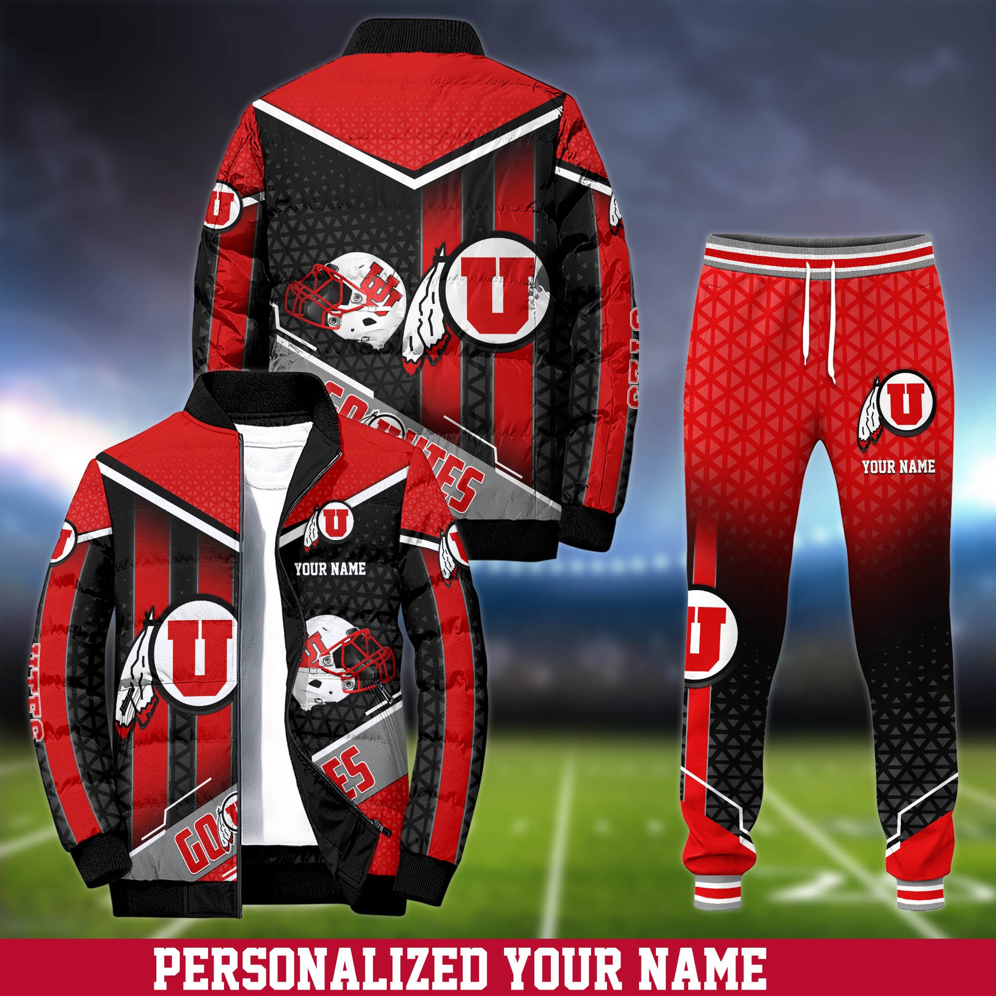 Utah Utes Puffer Jacket And Sweatpants 2024 Version Personalized Your Name, Puffer Jacket For Sport Fans, Sport Sweatpants, Gifts For Sport Lovers ETHY-62775