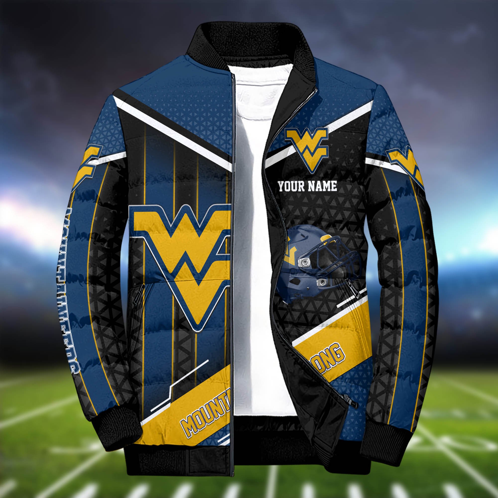 Alternative view of West Virginia Mountaineers Puffer Jacket And Sweatpants 2024 Version Personalized Your Name, Puffer Jacket For Sport Fans, Sport Sweatpants, Gifts For Sport Lovers ETHY-62775