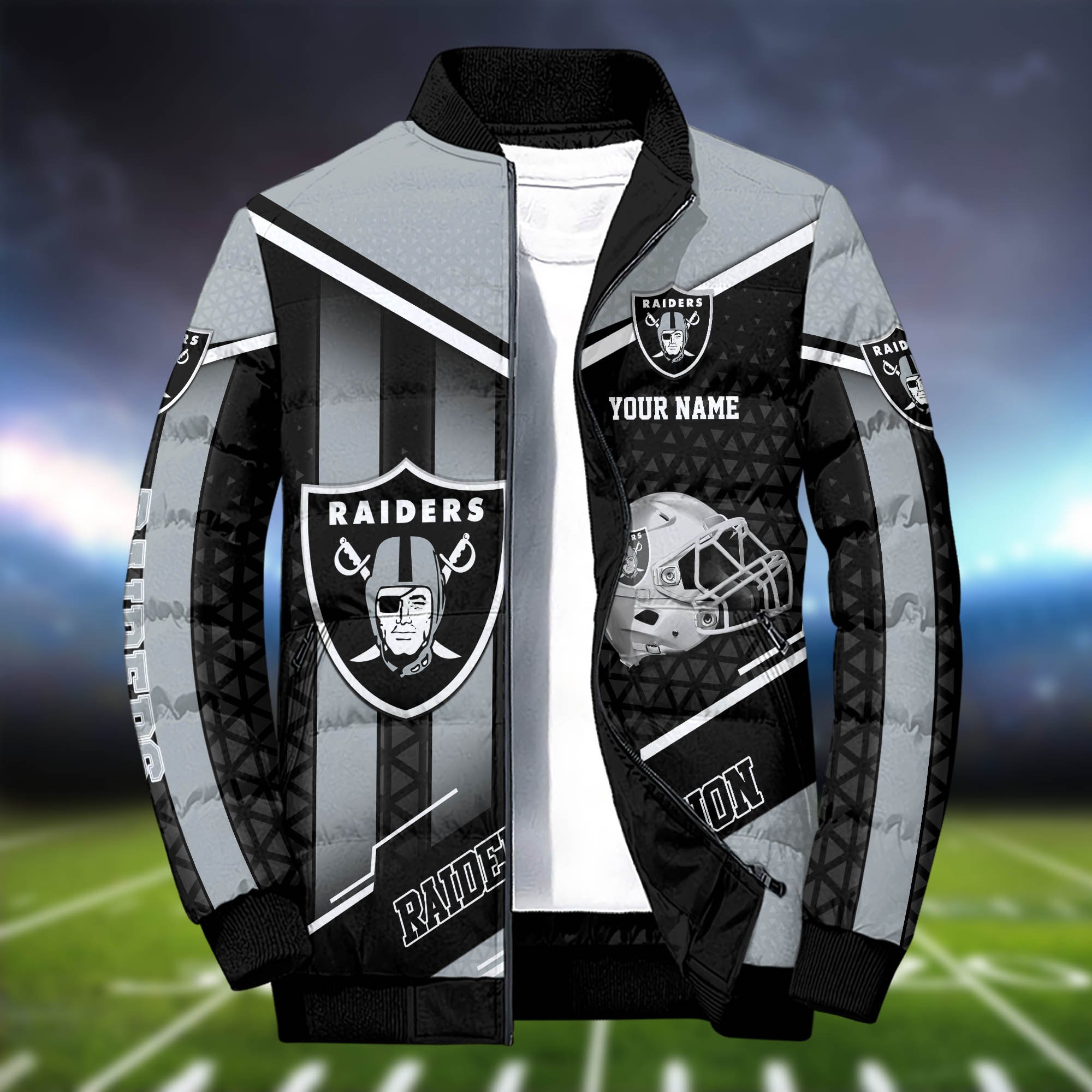 Alternative view of Las Vegas Raiders Puffer Jacket And Sweatpants 2024 Version Personalized Your Name, Puffer Jacket For Sport Fans, Sport Sweatpants, Gifts For Sport Lovers ETHY-62775