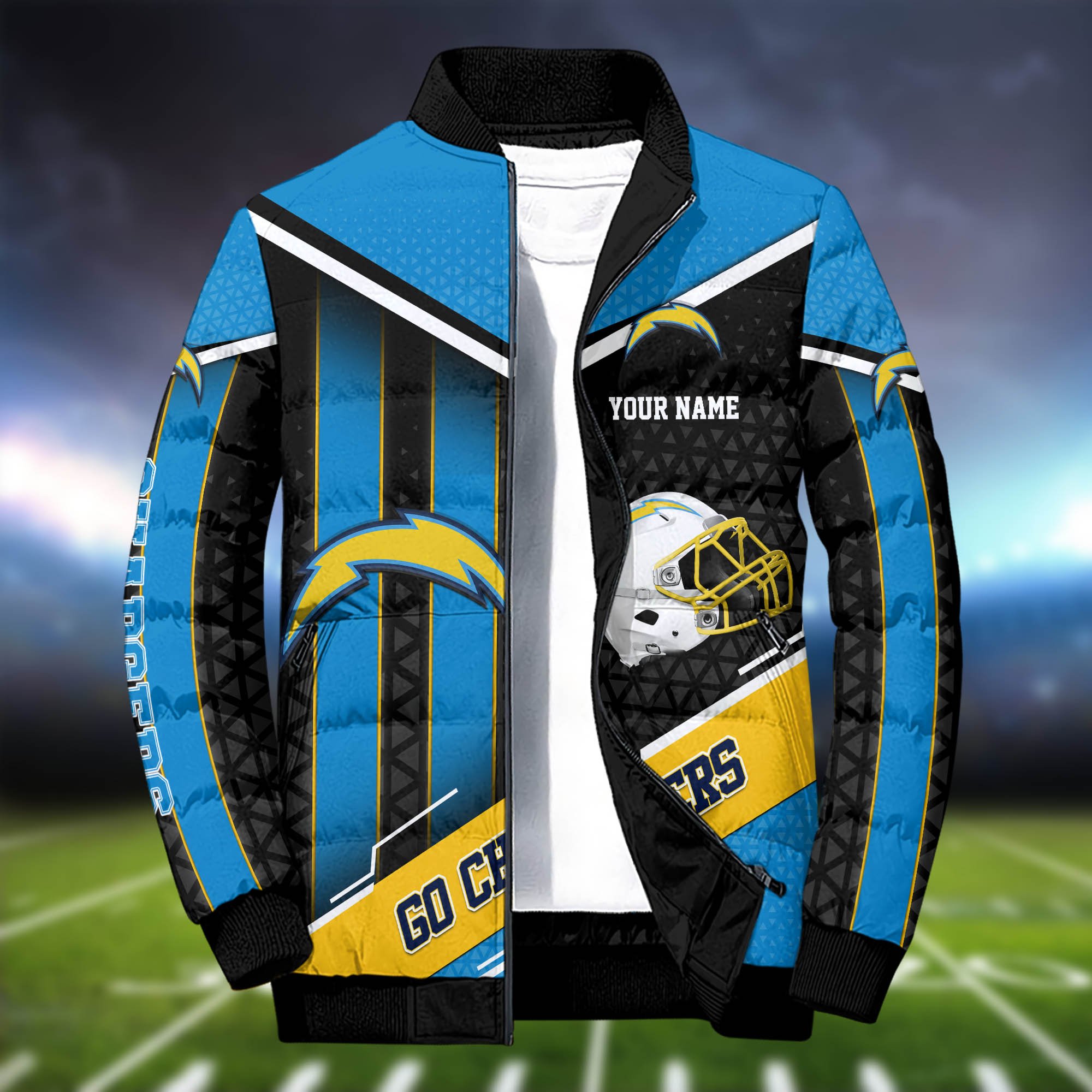 Alternative view of Los Angeles Chargers Puffer Jacket And Sweatpants 2024 Version Personalized Your Name, Puffer Jacket For Sport Fans, Sport Sweatpants, Gifts For Sport Lovers ETHY-62775