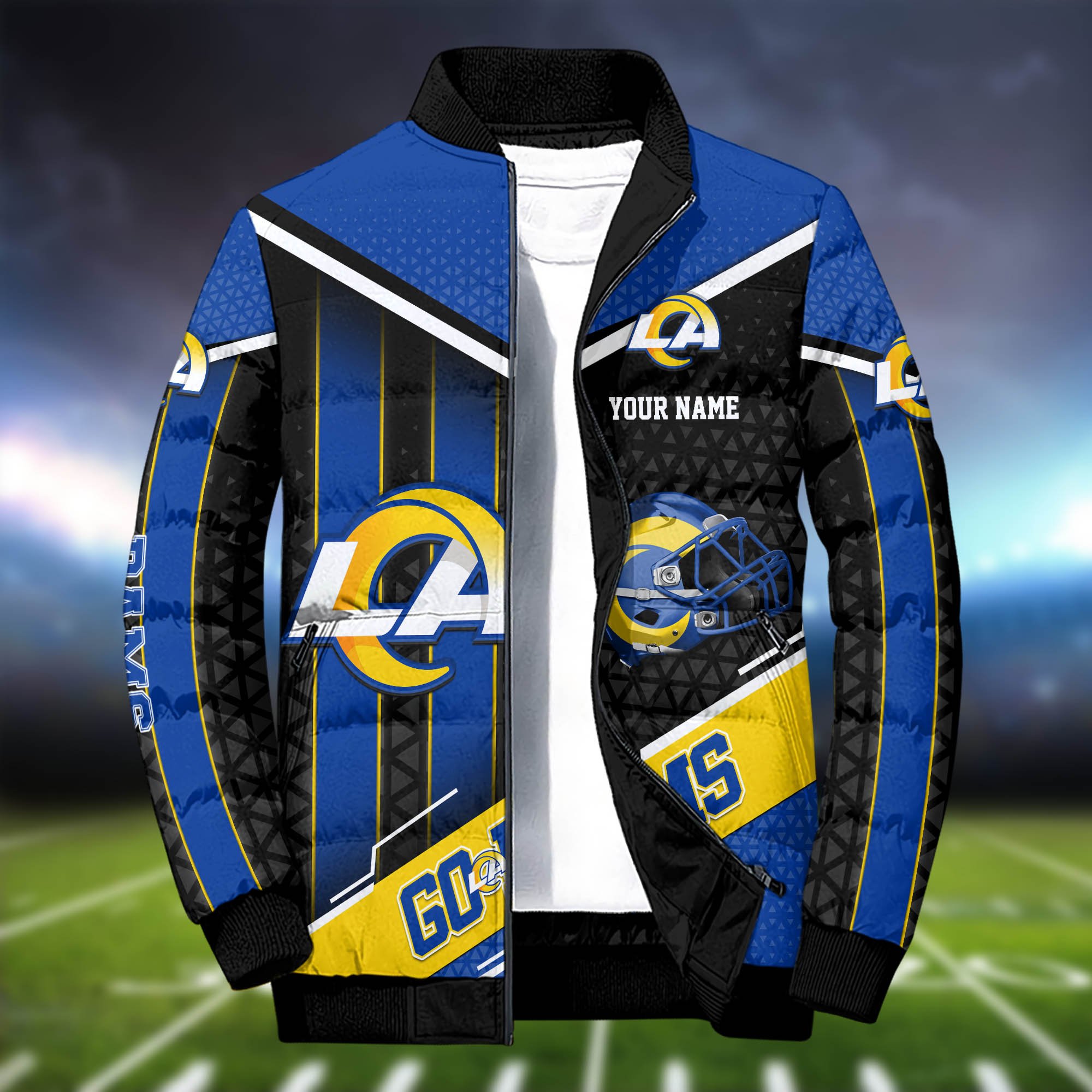 Alternative view of Los Angeles Rams Puffer Jacket And Sweatpants 2024 Version Personalized Your Name, Puffer Jacket For Sport Fans, Sport Sweatpants, Gifts For Sport Lovers ETHY-62775