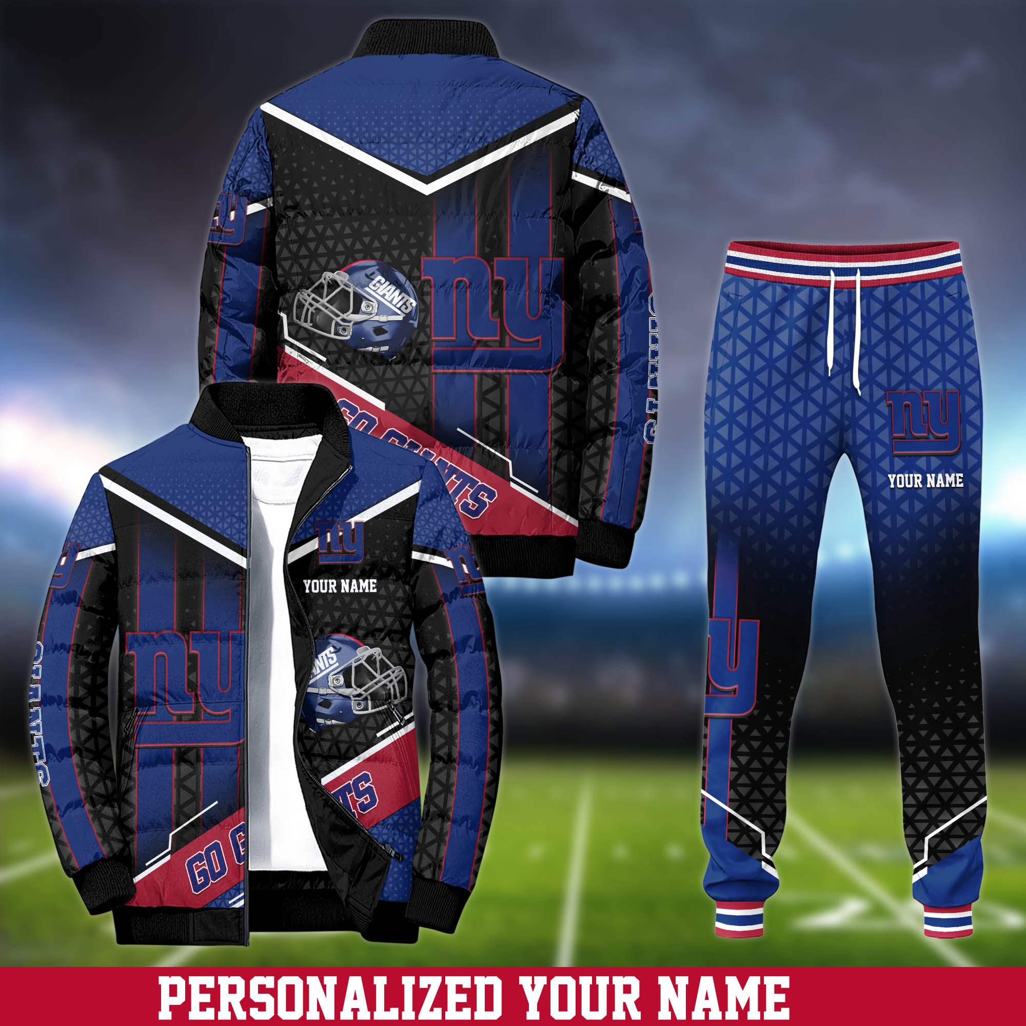 New York Giants Puffer Jacket And Sweatpants 2024 Version Personalized Your Name, Puffer Jacket For Sport Fans, Sport Sweatpants, Gifts For Sport Lovers ETHY-62775