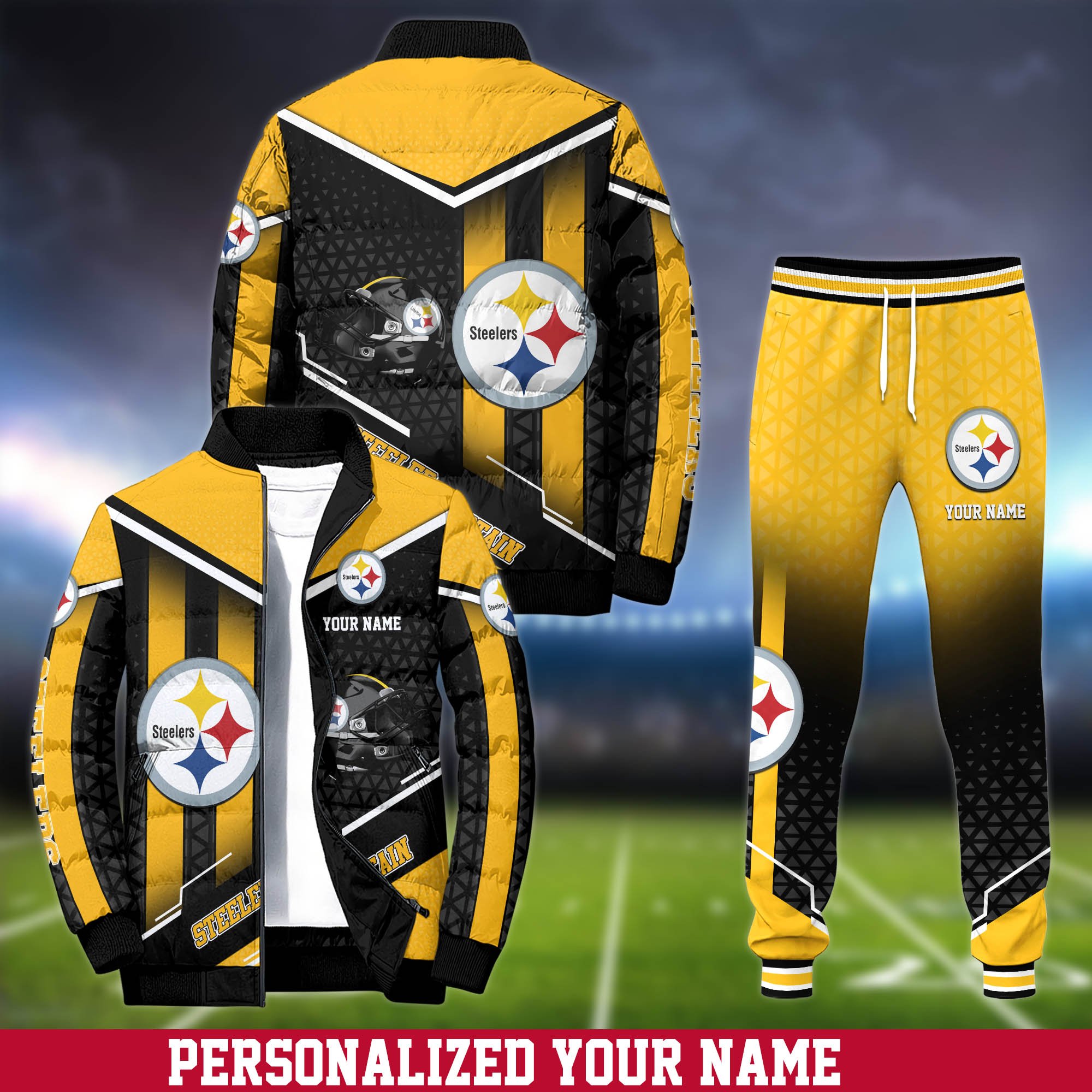 Pittsburgh Steelers Puffer Jacket And Sweatpants 2024 Version Personalized Your Name, Puffer Jacket For Sport Fans, Sport Sweatpants, Gifts For Sport Lovers ETHY-62775