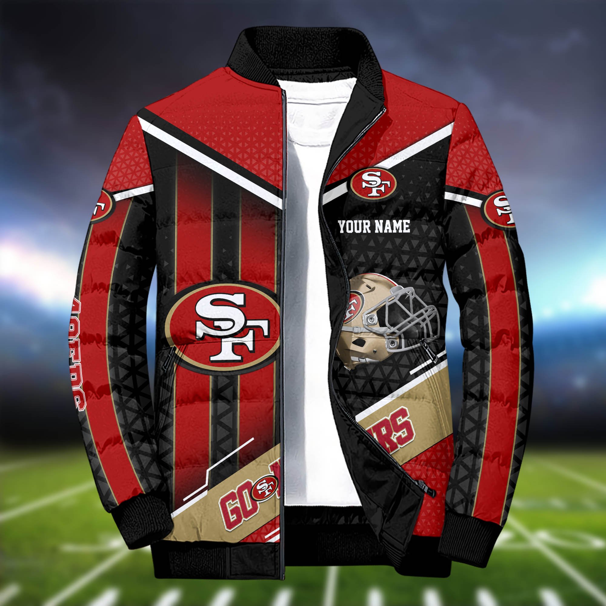 Alternative view of San Francisco 49ers Puffer Jacket And Sweatpants 2024 Version Personalized Your Name, Puffer Jacket For Sport Fans, Sport Sweatpants, Gifts For Sport Lovers ETHY-62775