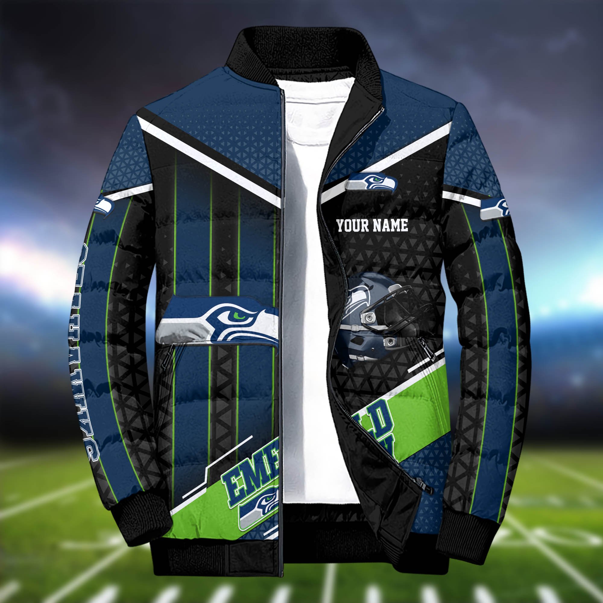 Alternative view of Seattle Seahawks Puffer Jacket And Sweatpants 2024 Version Personalized Your Name, Puffer Jacket For Sport Fans, Sport Sweatpants, Gifts For Sport Lovers ETHY-62775