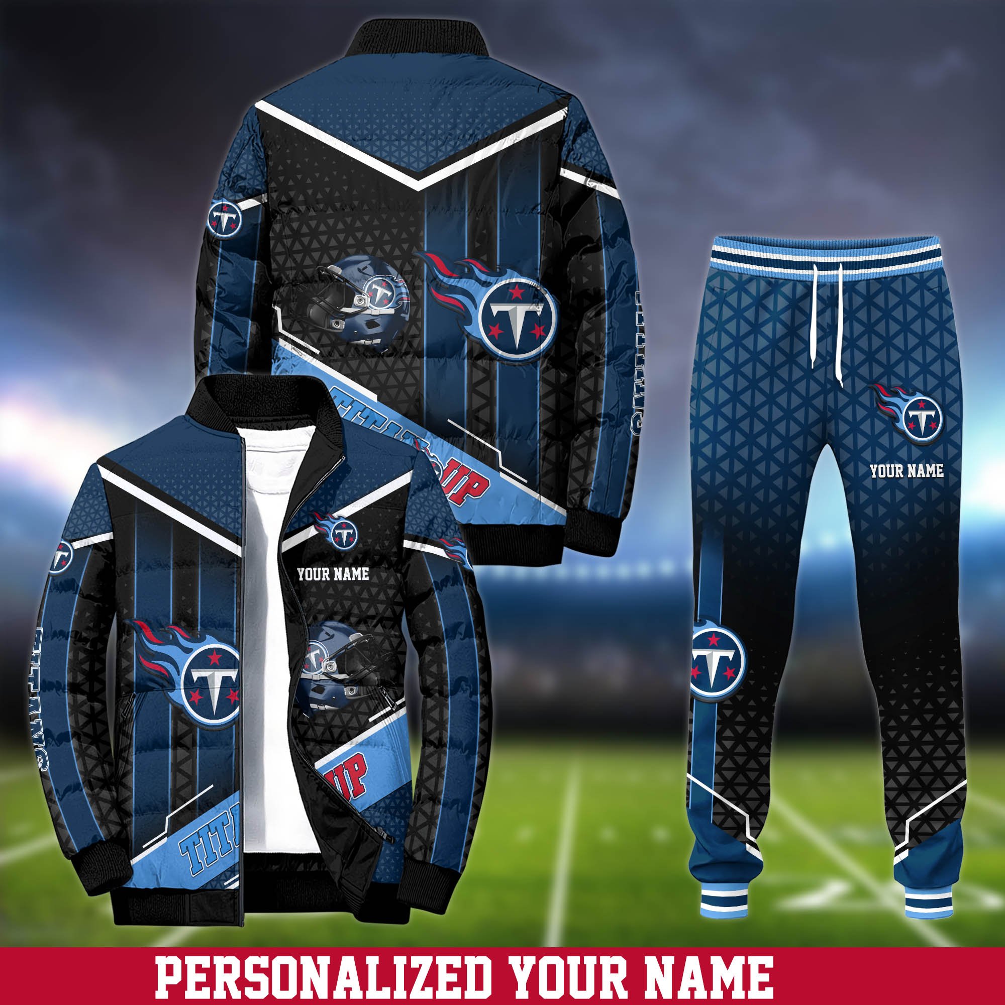 Tennessee Titans Puffer Jacket And Sweatpants 2024 Version Personalized Your Name, Puffer Jacket For Sport Fans, Sport Sweatpants, Gifts For Sport Lovers ETHY-62775
