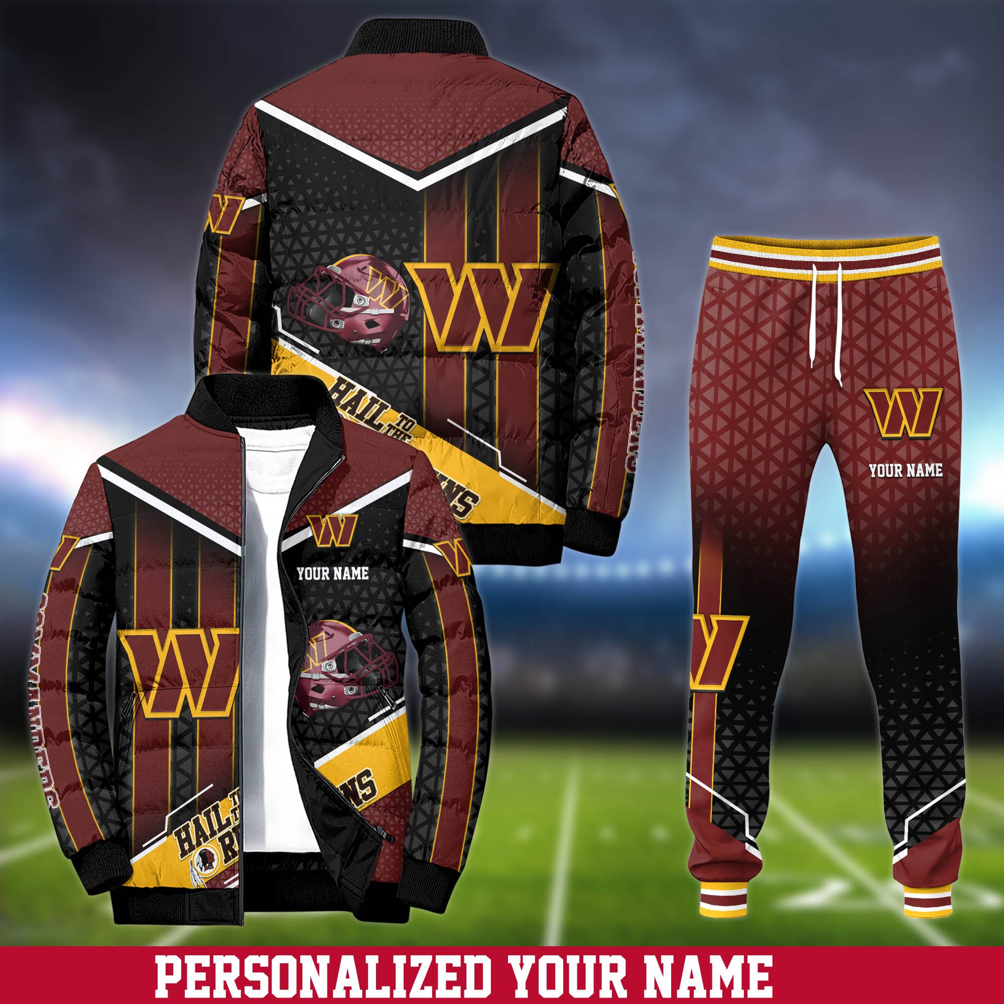 Washington Commanders Puffer Jacket And Sweatpants 2024 Version Personalized Your Name, Puffer Jacket For Sport Fans, Sport Sweatpants, Gifts For Sport Lovers ETHY-62775