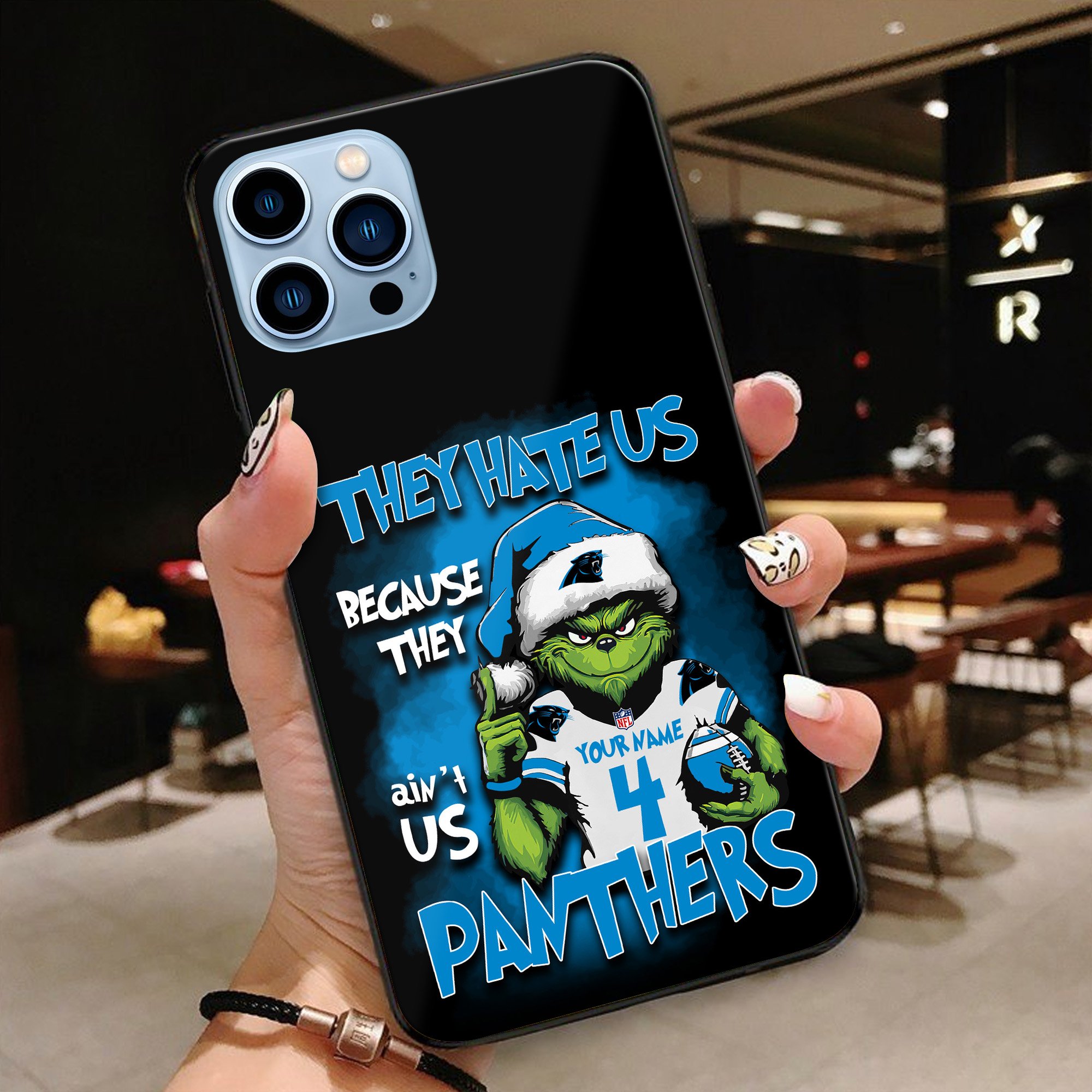Carolina Panthers Football Team Phone Case Custom Your Name And Number 2024 Versions, Grinch Phone Accessories, Gifts For Fan EHIVM-53518