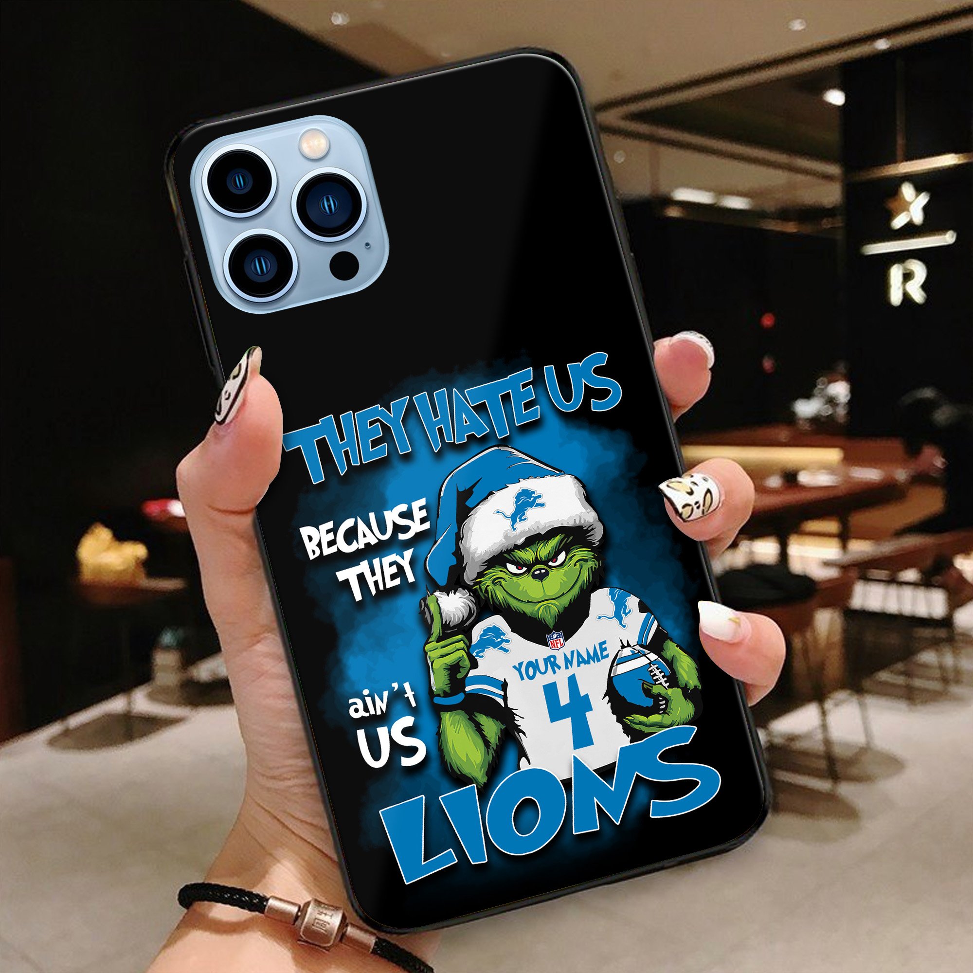 Detroit Lions Football Team Phone Case Custom Your Name And Number 2024 Versions, Grinch Phone Accessories, Gifts For Fan EHIVM-53518