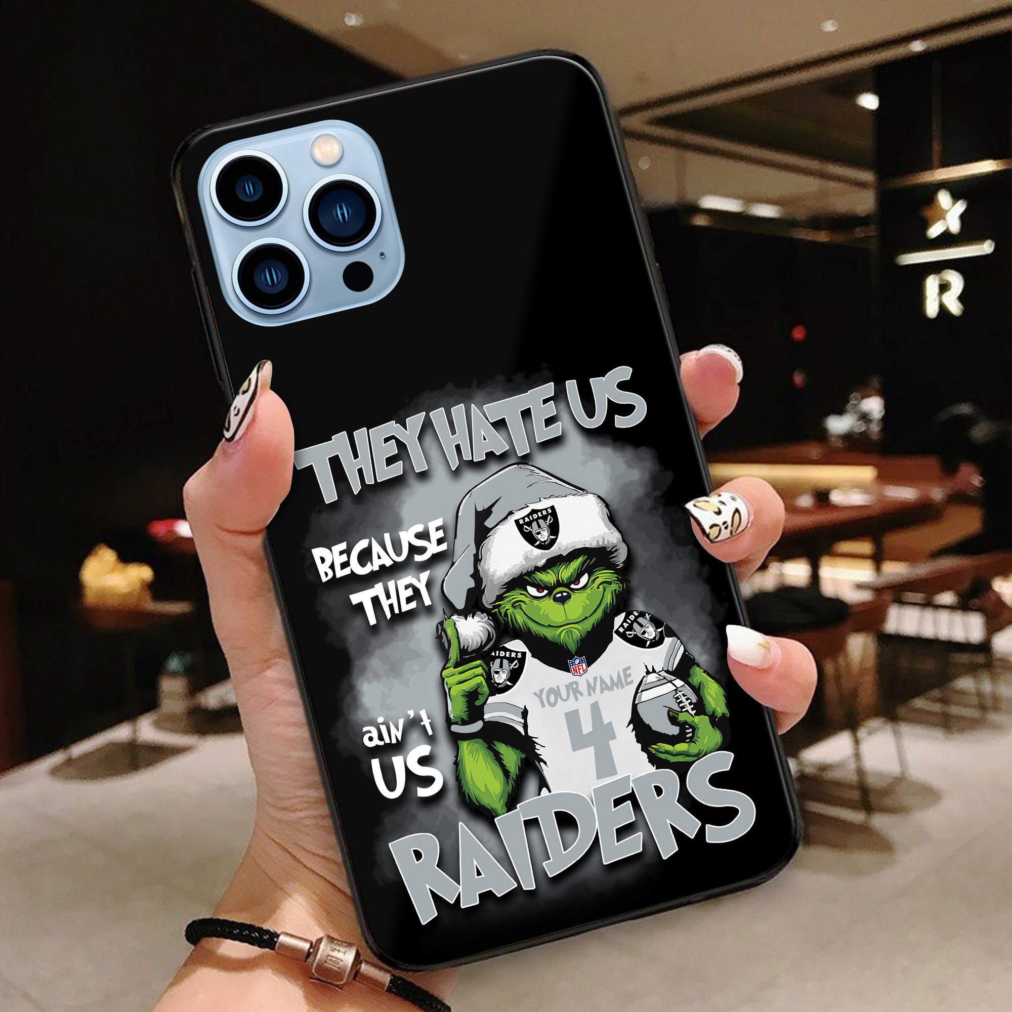 Las Vegas Raiders Football Team Phone Case Custom Your Name And Number 2024 Versions, Grinch Phone Accessories, Gifts For Fan EHIVM-53518