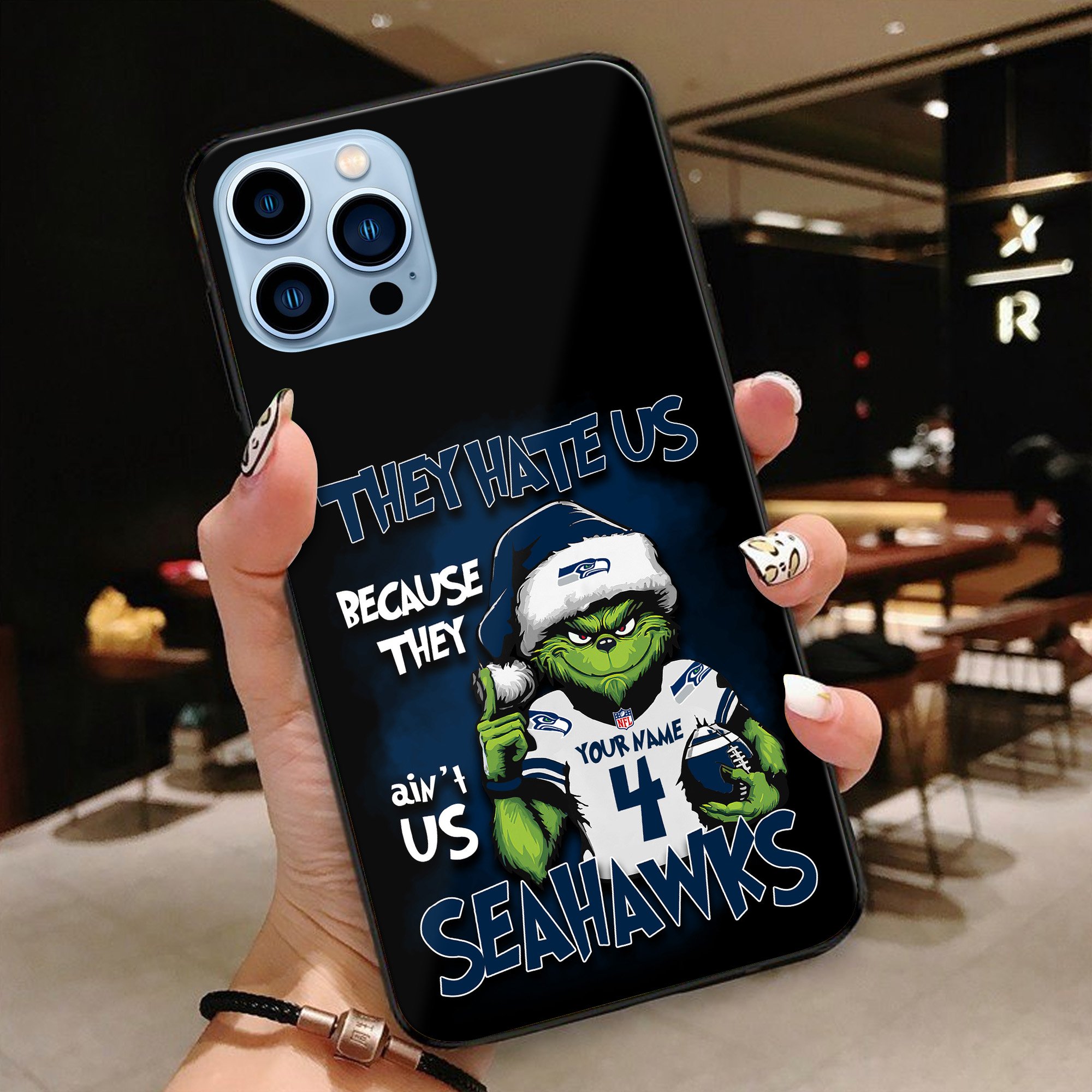 Seattle Seahawks Football Team Phone Case Custom Your Name And Number 2024 Versions, Grinch Phone Accessories, Gifts For Fan EHIVM-53518