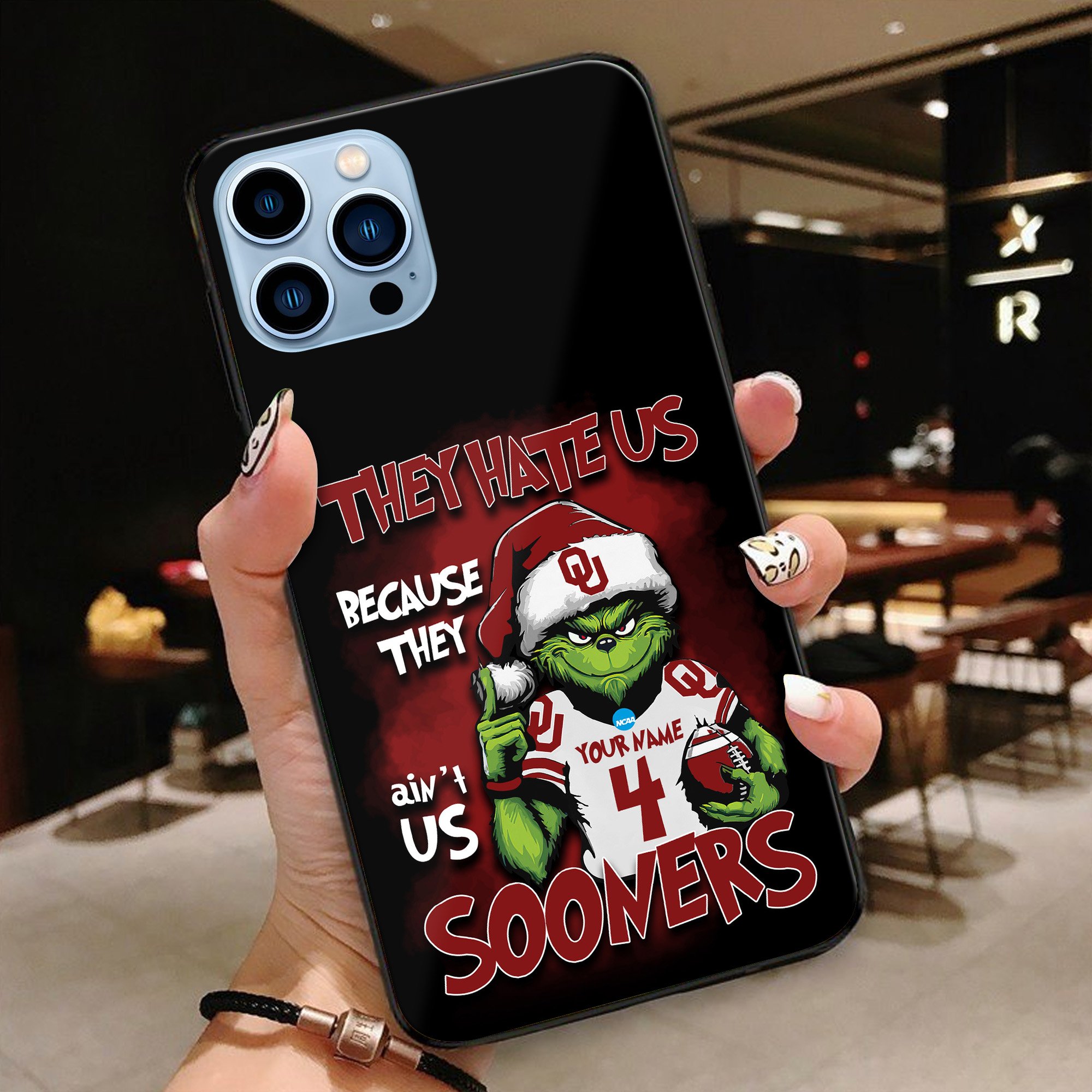 Oklahoma Sooners Football Team Phone Case Custom Your Name And Number 2024 Versions, Grinch Phone Accessories, Gifts For Fan EHIVM-53553