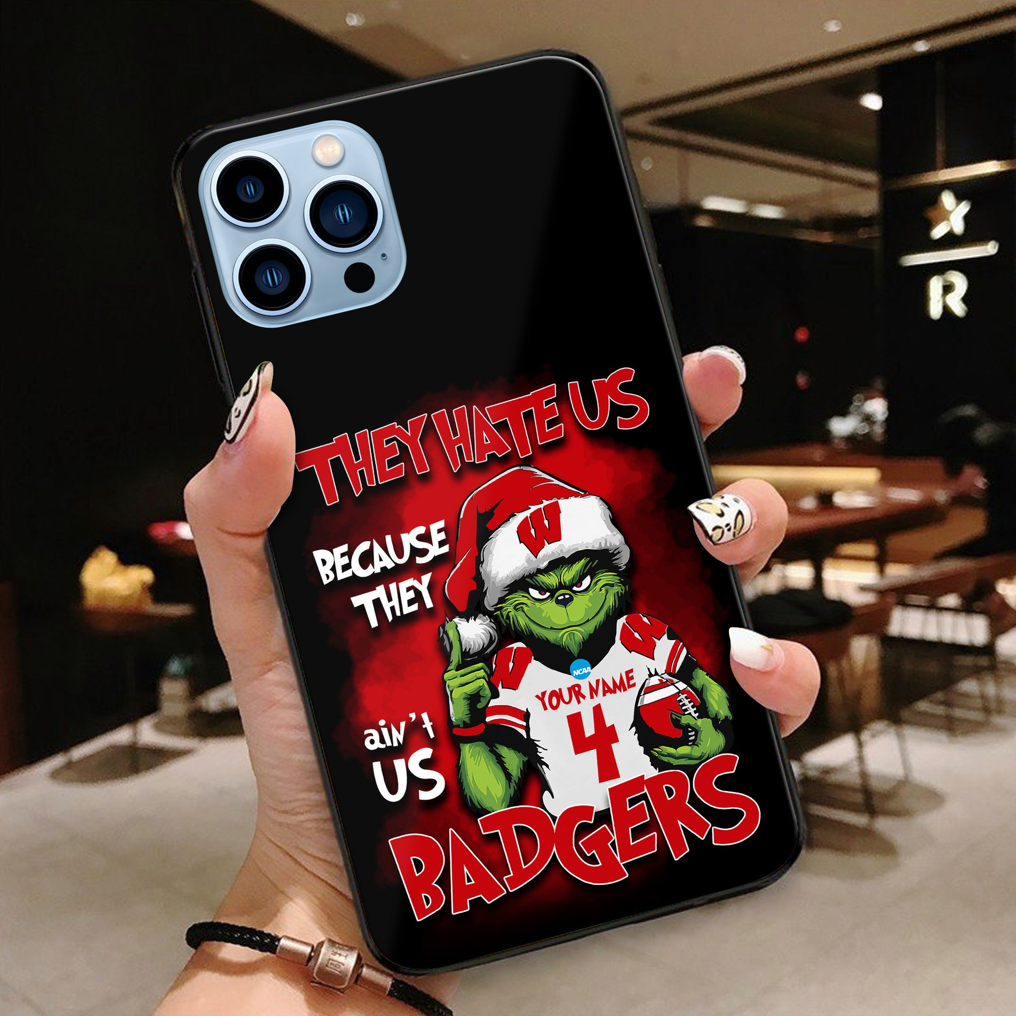 Wisconsin Badgers Football Team Phone Case Custom Your Name And Number 2024 Versions, Grinch Phone Accessories, Gifts For Fan EHIVM-53553