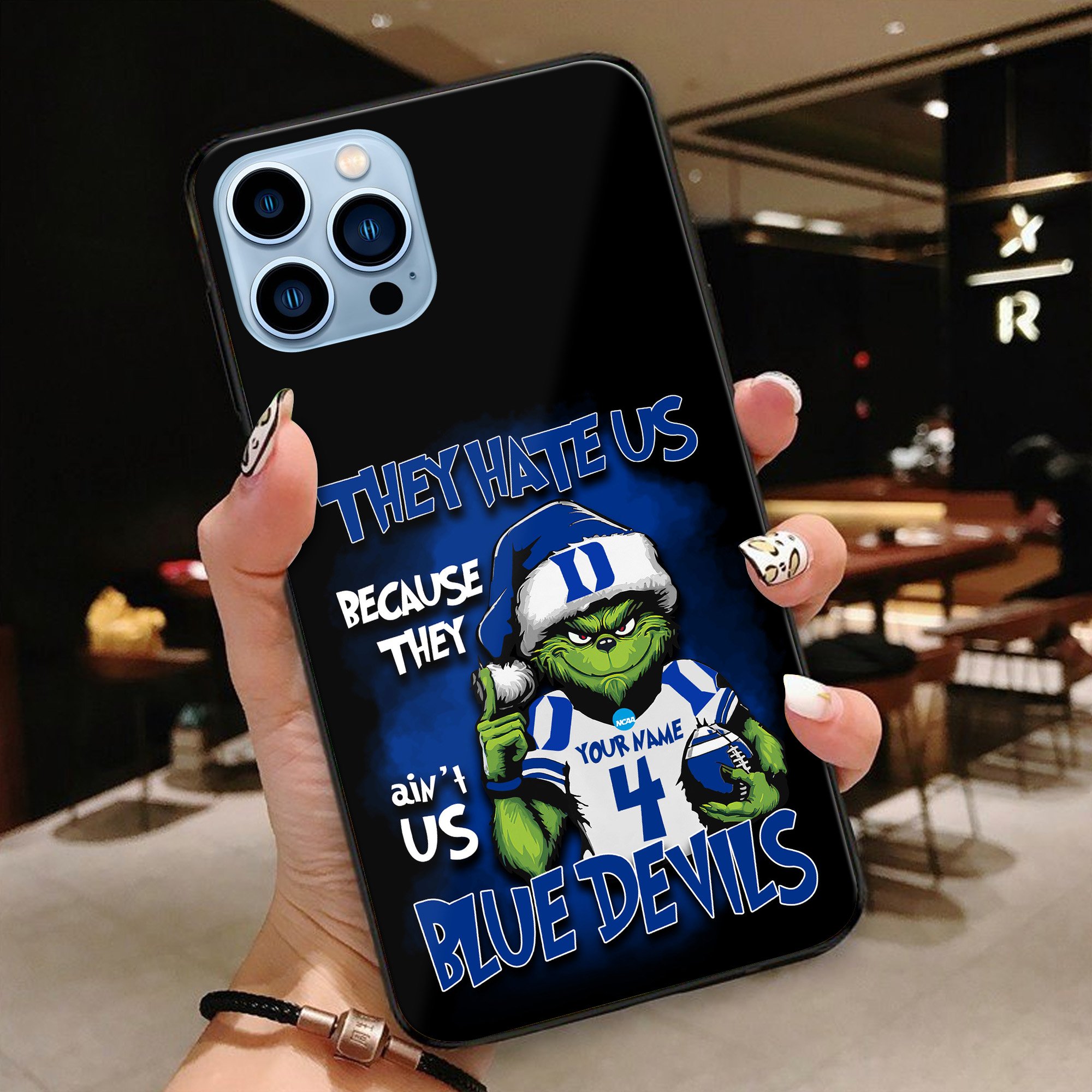 Duke Blue Devils Football Team Phone Case Custom Your Name And Number 2024 Versions, Grinch Phone Accessories, Gifts For Fan EHIVM-53553