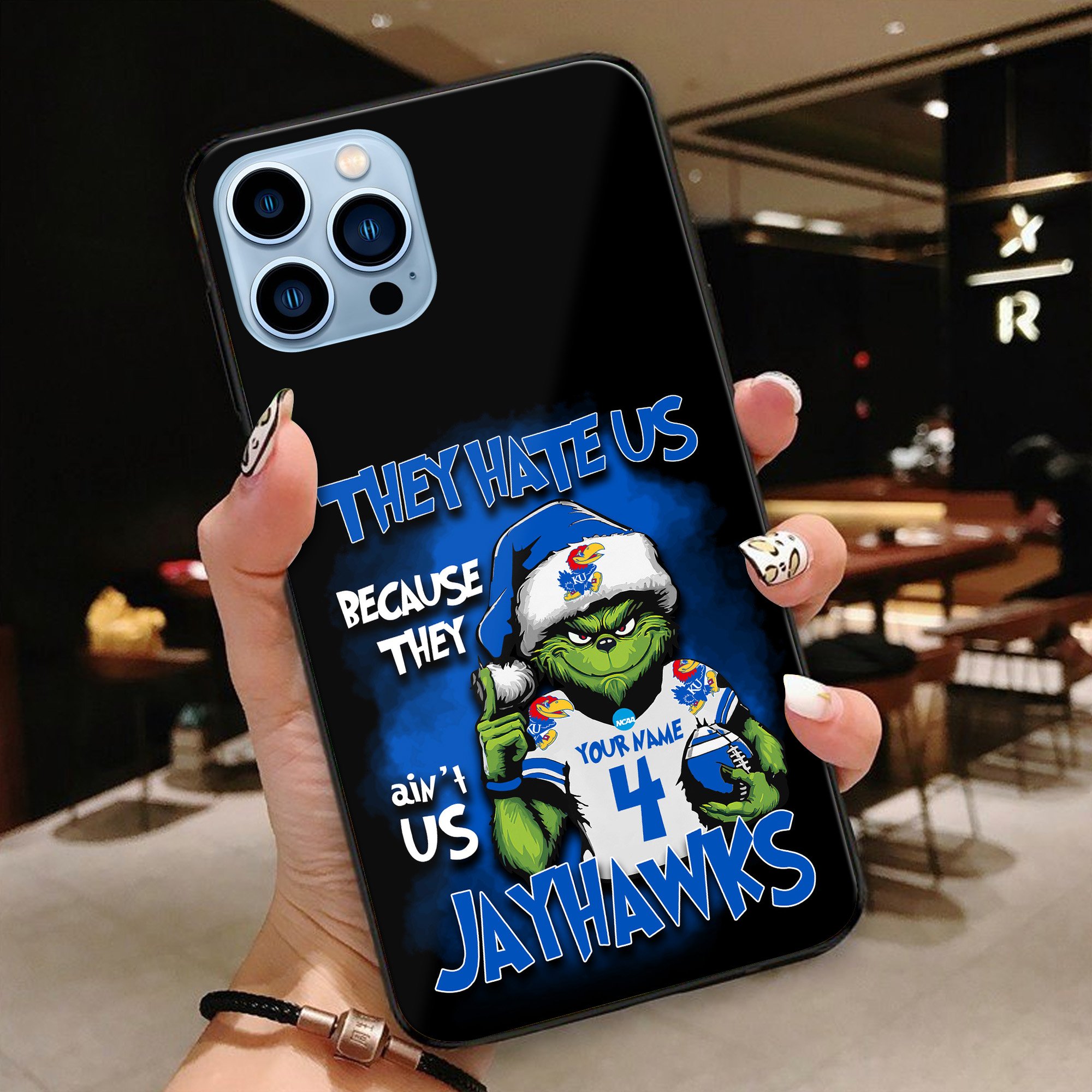 Kansas Jayhawks Football Team Phone Case Custom Your Name And Number 2024 Versions, Grinch Phone Accessories, Gifts For Fan EHIVM-53553