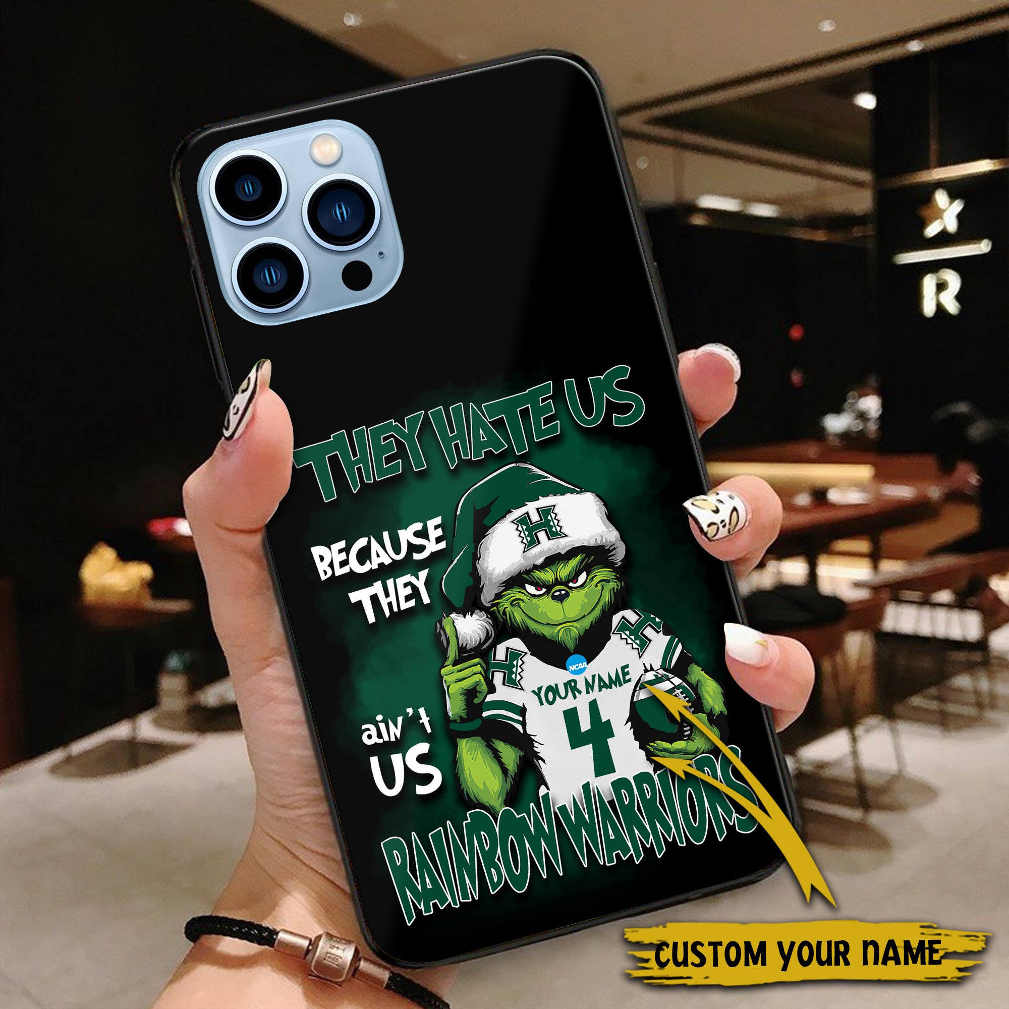 Alternative view of Hawaii Rainbow Warriors Football Team Phone Case Custom Your Name And Number 2024 Versions, Grinch Phone Accessories, Gifts For Fan EHIVM-53553