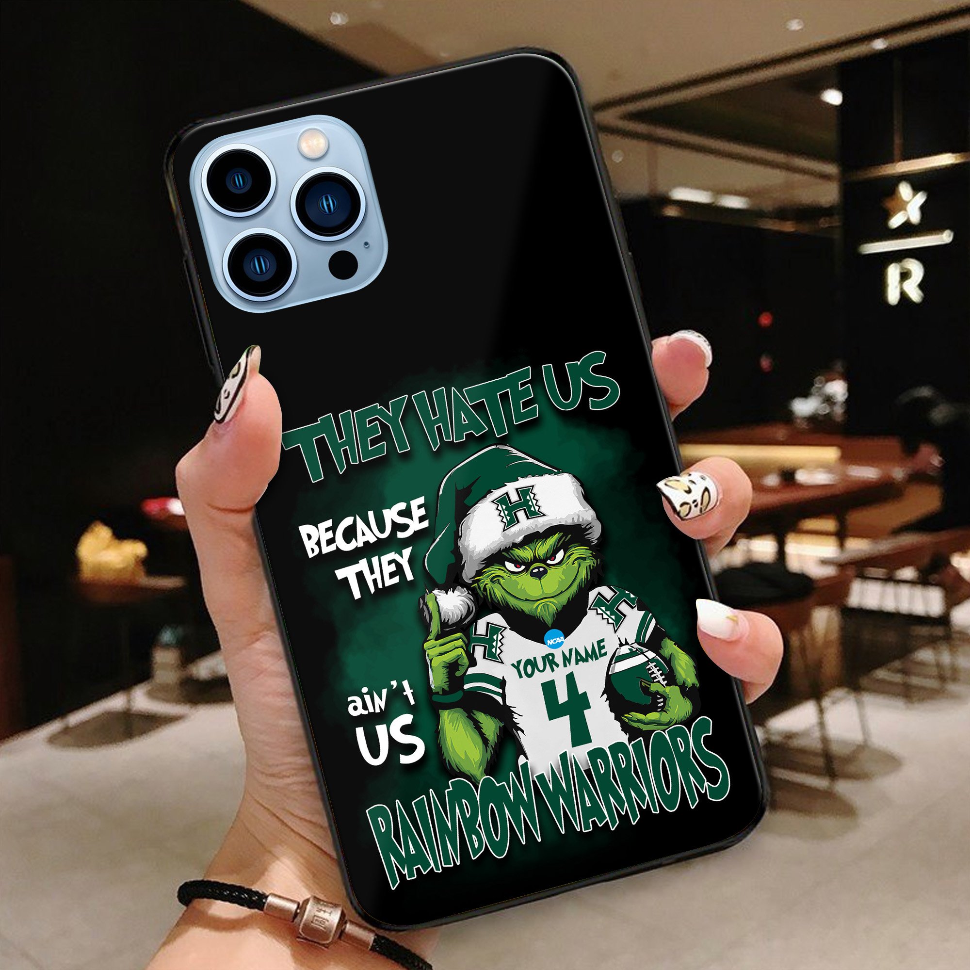Hawaii Rainbow Warriors Football Team Phone Case Custom Your Name And Number 2024 Versions, Grinch Phone Accessories, Gifts For Fan EHIVM-53553