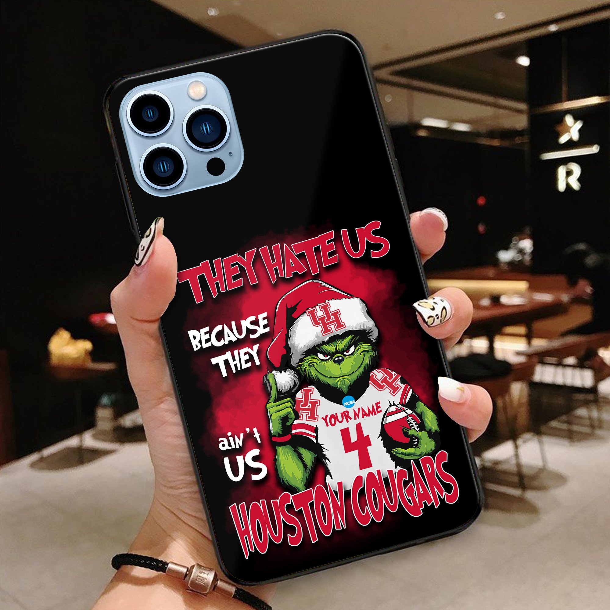 Houston Cougars Football Team Phone Case Custom Your Name And Number 2024 Versions, Grinch Phone Accessories, Gifts For Fan EHIVM-53553