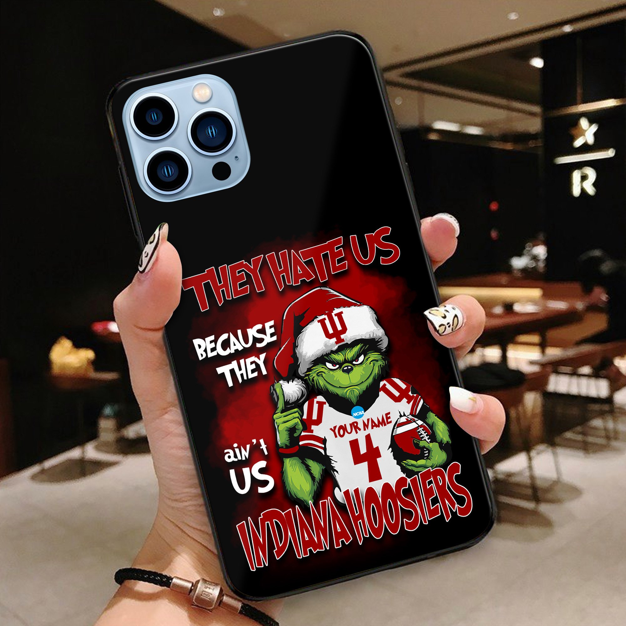 Indiana Hoosiers Football Team Phone Case Custom Your Name And Number 2024 Versions, Grinch Phone Accessories, Gifts For Fan EHIVM-53553