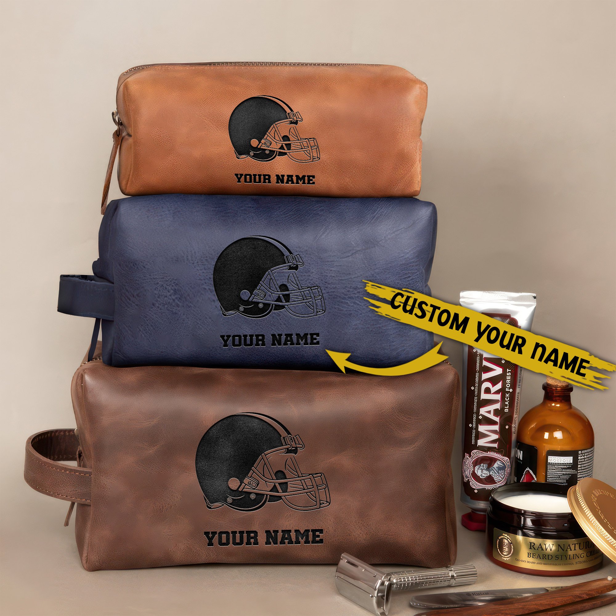 Cleveland Browns Leather Toiletry Bag For Men Custom Your Name, Engraved Leather Dopp Kit Bag, Football Fan  Gifts, Gift For Dad  EHIVM-58668