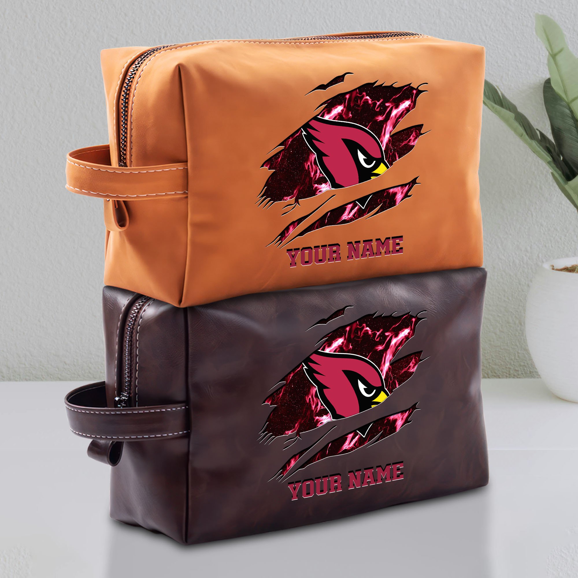 Arizona Cardinals Leather Toiletry Bag For Men Custom Your Name 2024 Versions, Leather Dopp Kit Bag,  Football Fan Gifts EHIVM-58889