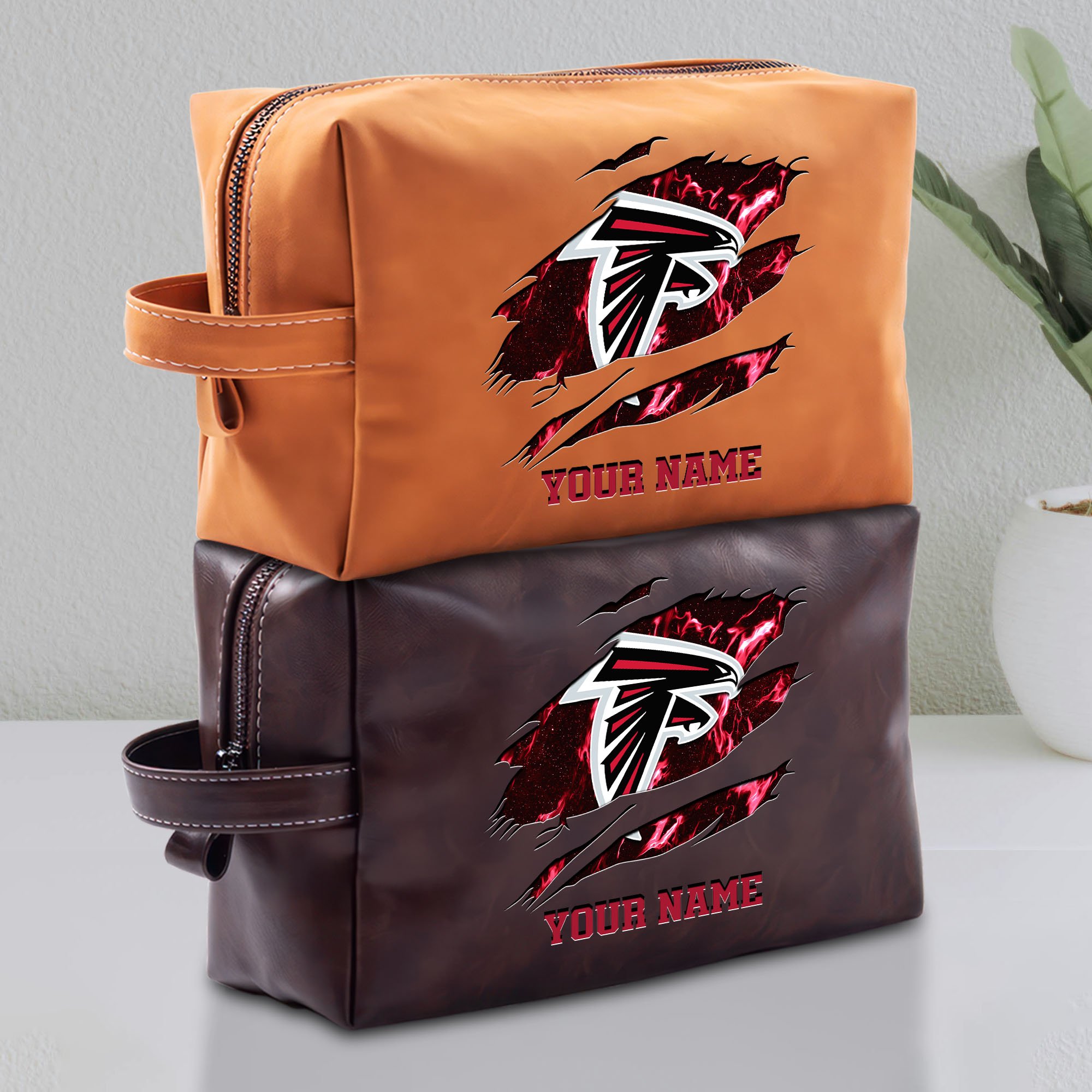 Atlanta Falcons Leather Toiletry Bag For Men Custom Your Name 2024 Versions, Leather Dopp Kit Bag,  Football Fan Gifts EHIVM-58889