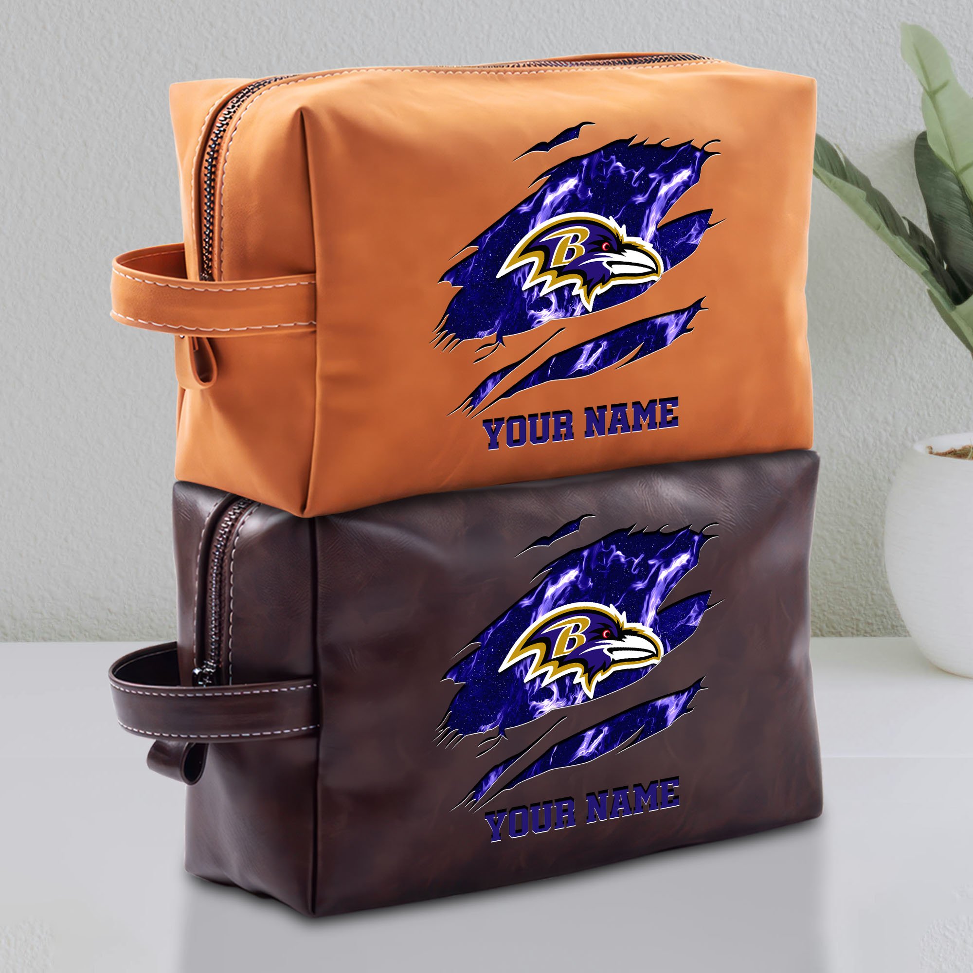 Baltimore Ravens Leather Toiletry Bag For Men Custom Your Name 2024 Versions, Leather Dopp Kit Bag,  Football Fan Gifts EHIVM-58889