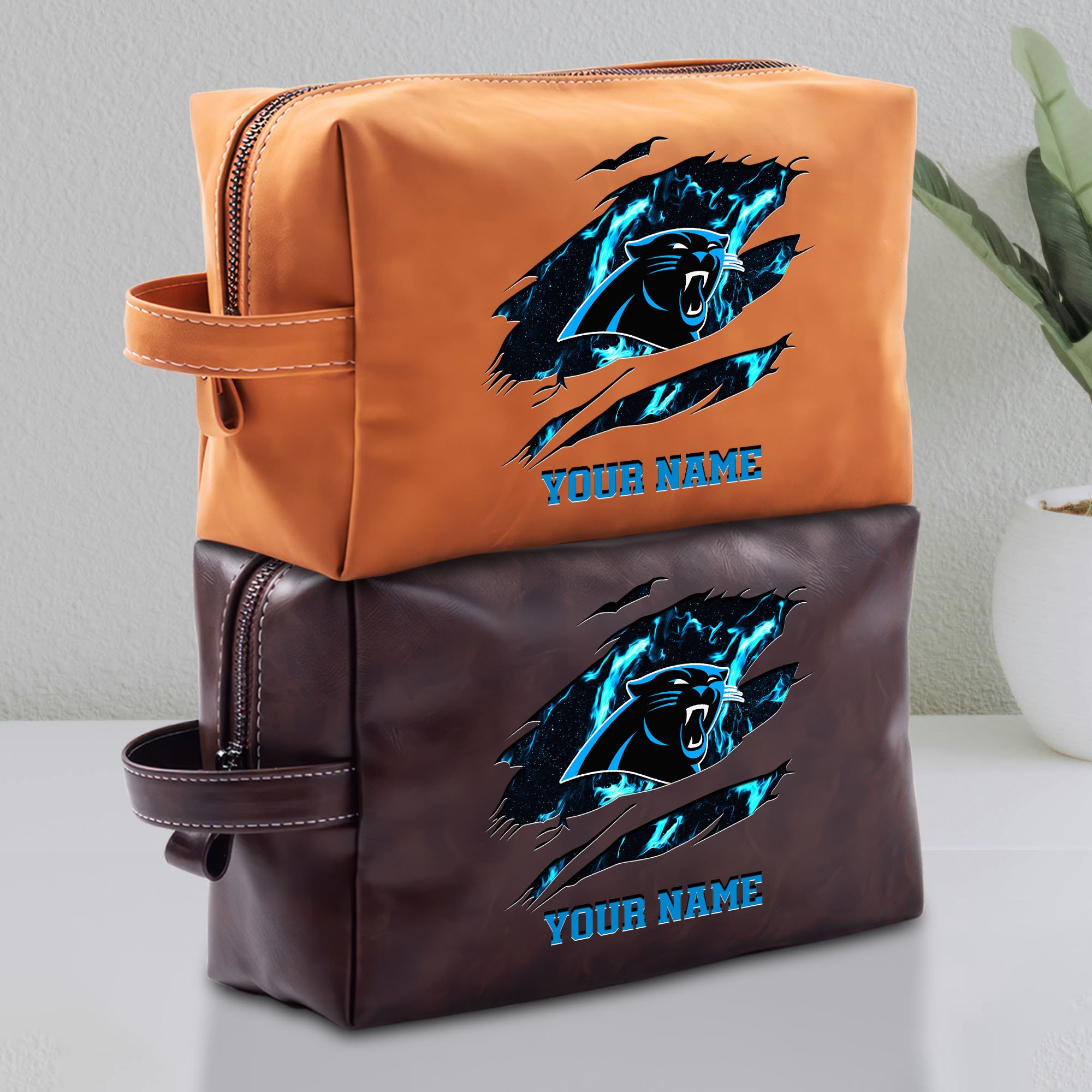 Carolina Panthers Leather Toiletry Bag For Men Custom Your Name 2024 Versions, Leather Dopp Kit Bag,  Football Fan Gifts EHIVM-58889