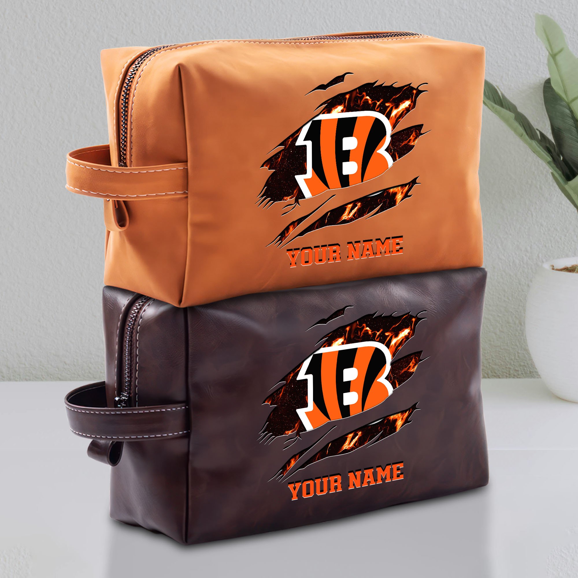 Cincinnati Bengals Leather Toiletry Bag For Men Custom Your Name 2024 Versions, Leather Dopp Kit Bag,  Football Fan Gifts EHIVM-58889