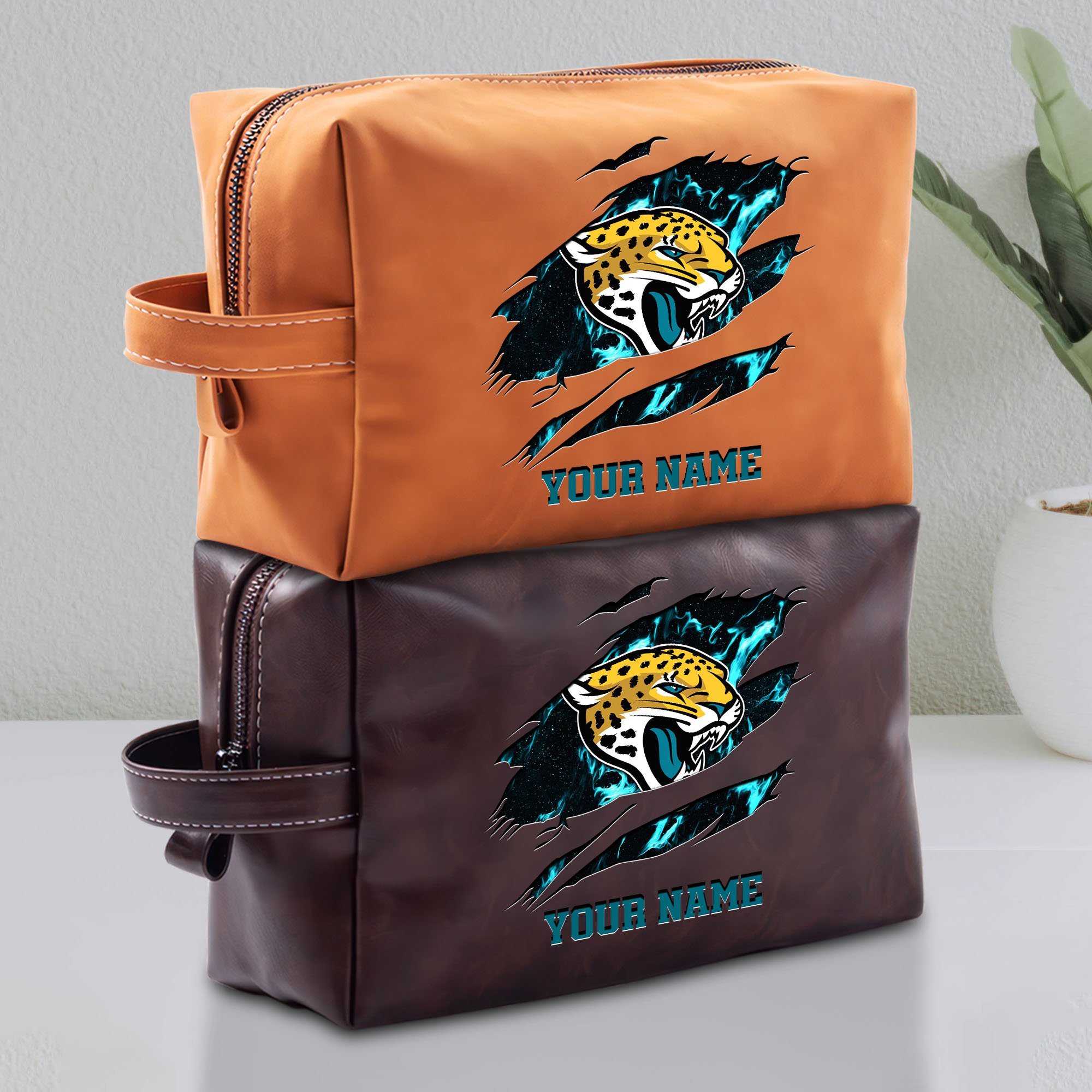 Jacksonville Jaguars Leather Toiletry Bag For Men Custom Your Name 2024 Versions, Leather Dopp Kit Bag,  Football Fan Gifts EHIVM-58889