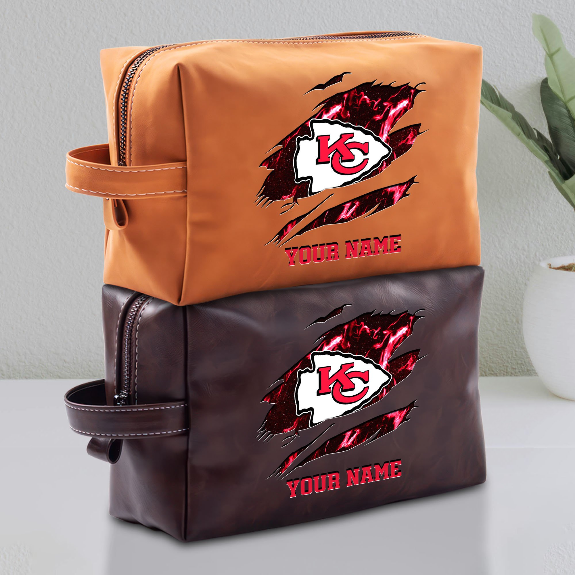 Kansas City Chiefs Leather Toiletry Bag For Men Custom Your Name 2024 Versions, Leather Dopp Kit Bag,  Football Fan Gifts EHIVM-58889