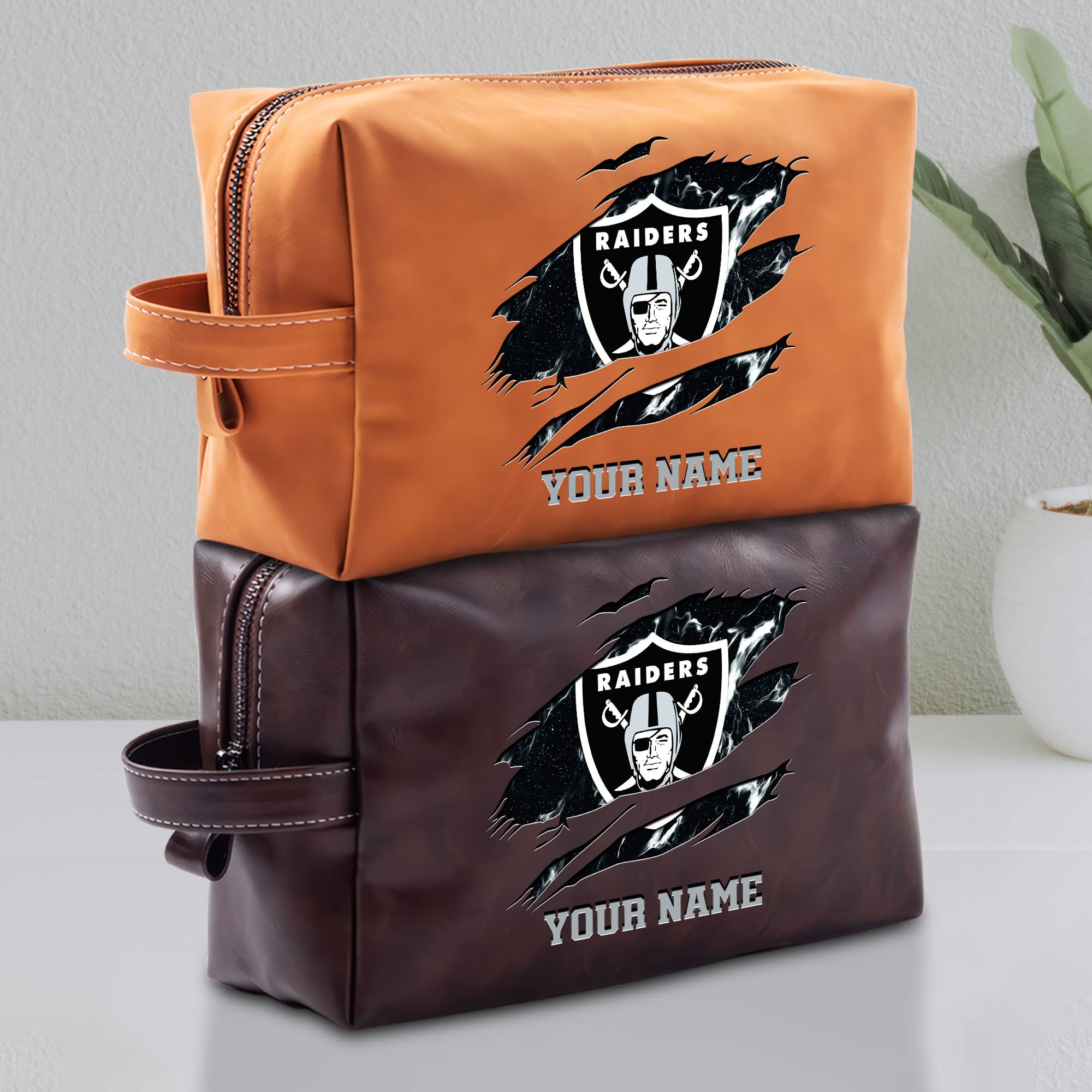 Las Vegas Raiders Leather Toiletry Bag For Men Custom Your Name 2024 Versions, Leather Dopp Kit Bag,  Football Fan Gifts EHIVM-58889