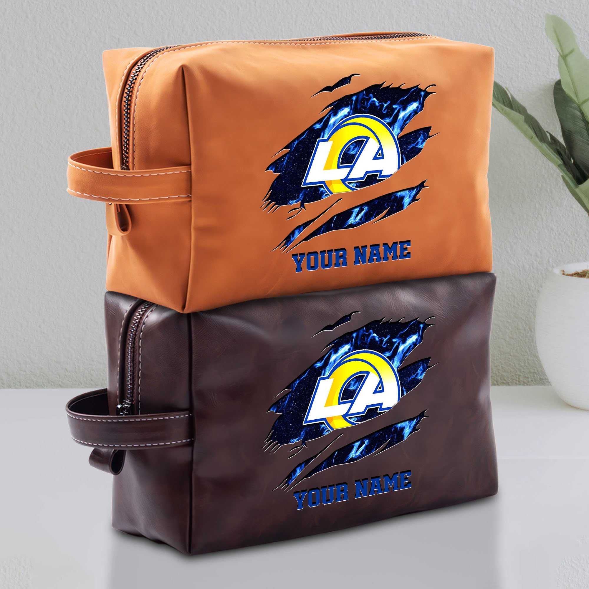 Los Angeles Rams Leather Toiletry Bag For Men Custom Your Name 2024 Versions, Leather Dopp Kit Bag,  Football Fan Gifts EHIVM-58889