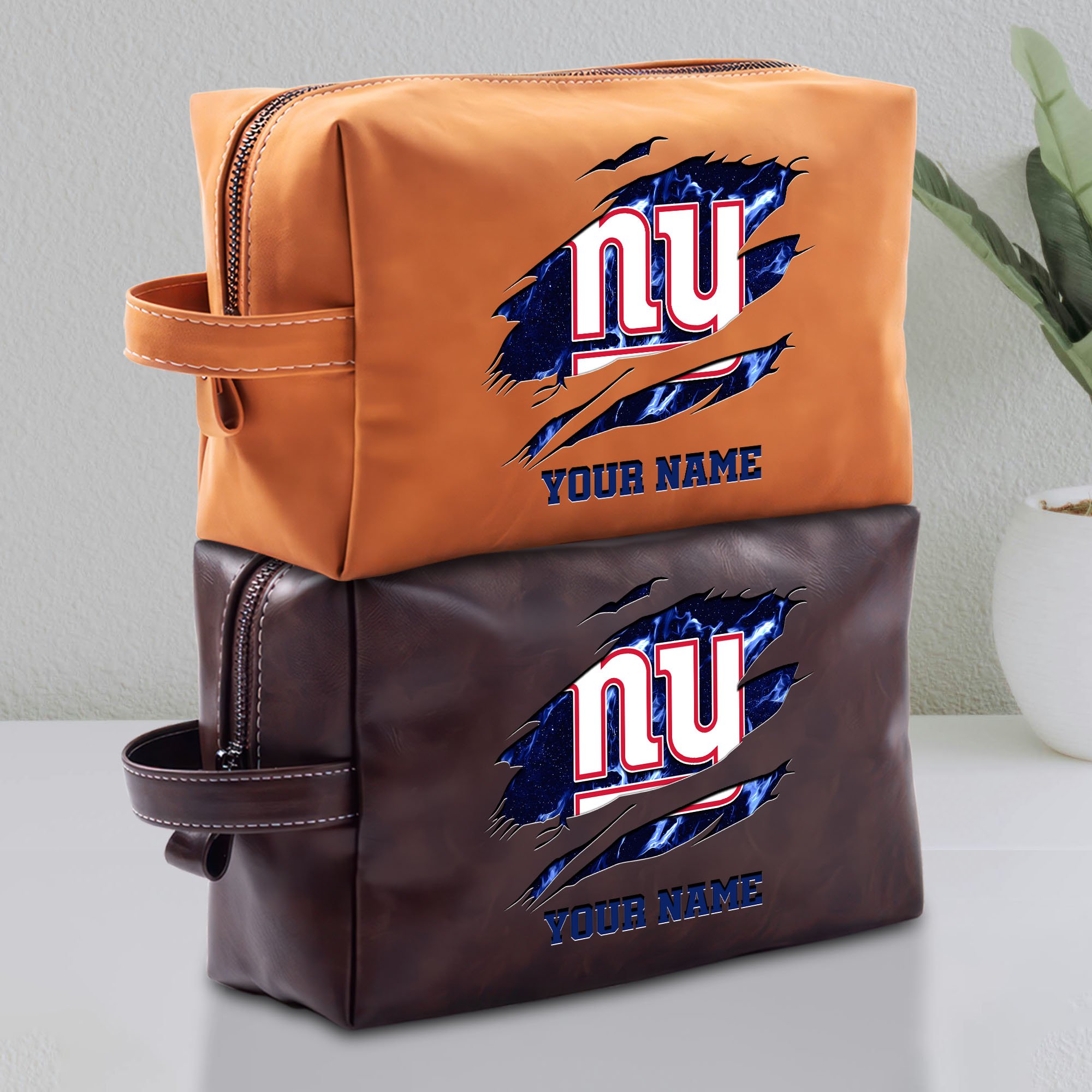 New York Giants Leather Toiletry Bag For Men Custom Your Name 2024 Versions, Leather Dopp Kit Bag,  Football Fan Gifts EHIVM-58889