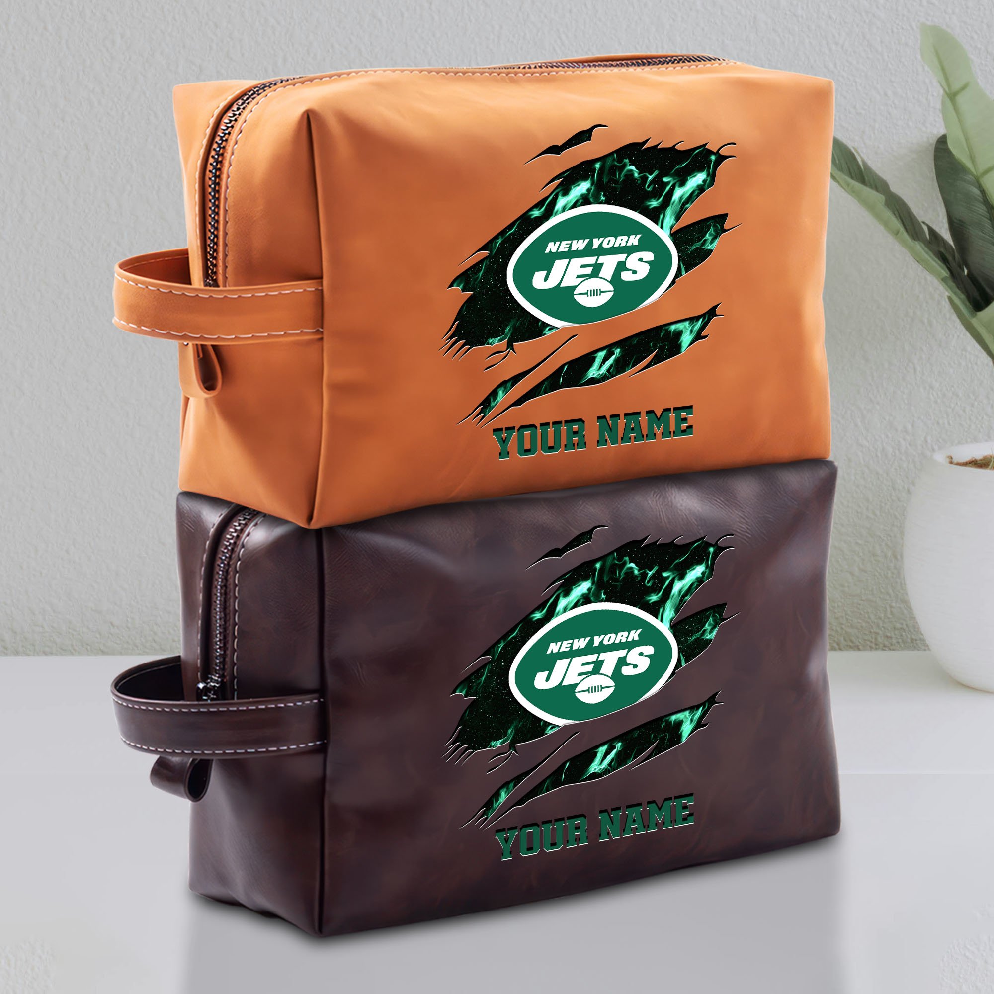 New York Jets Leather Toiletry Bag For Men Custom Your Name 2024 Versions, Leather Dopp Kit Bag,  Football Fan Gifts EHIVM-58889