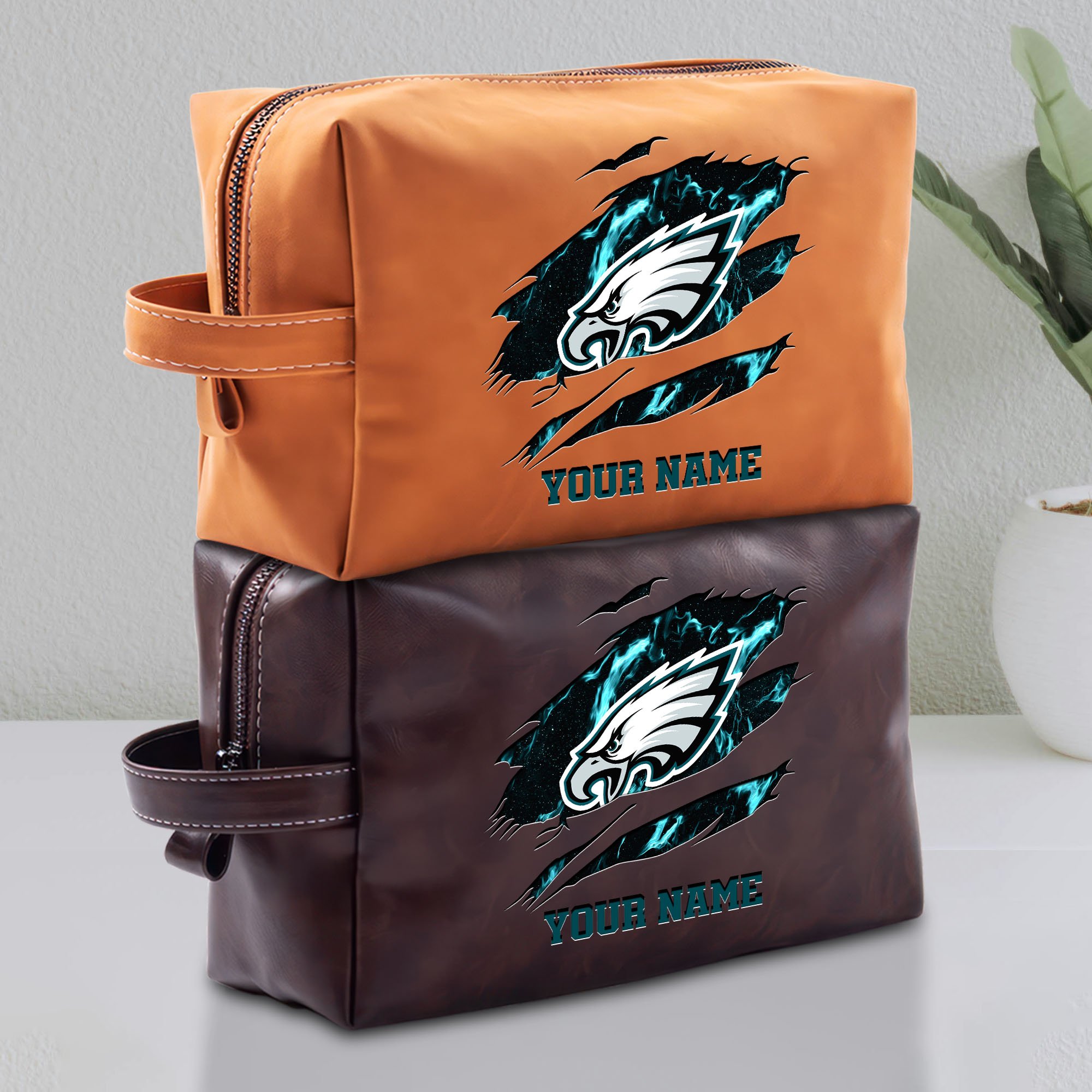 Philadelphia Eagles Leather Toiletry Bag For Men Custom Your Name 2024 Versions, Leather Dopp Kit Bag,  Football Fan Gifts EHIVM-58889