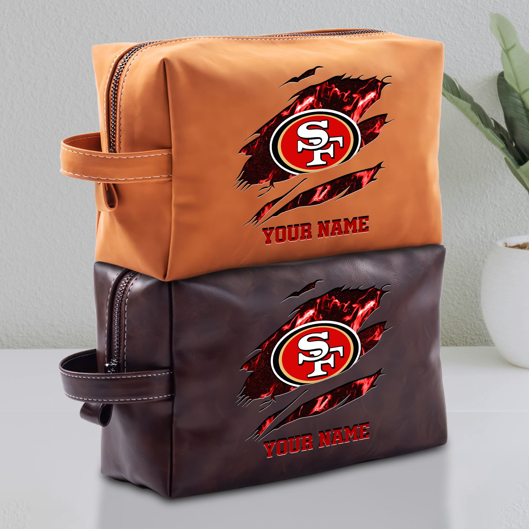 San Francisco 49ers Leather Toiletry Bag For Men Custom Your Name 2024 Versions, Leather Dopp Kit Bag,  Football Fan Gifts EHIVM-58889