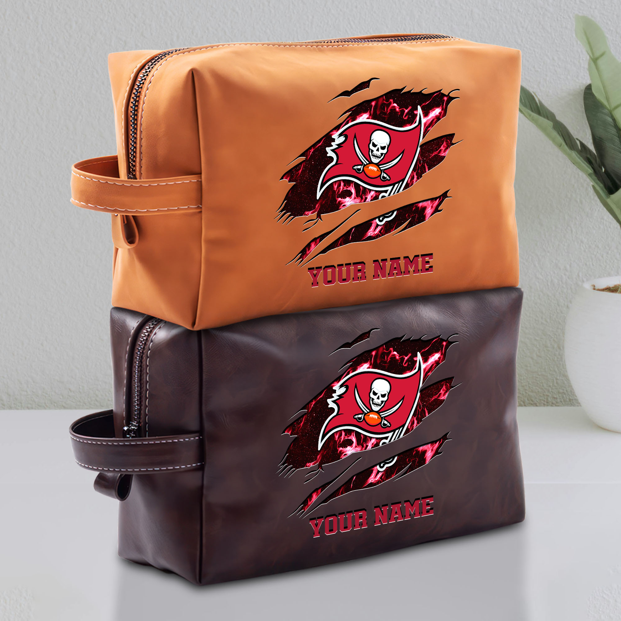 Tampa Bay Buccaneers Leather Toiletry Bag For Men Custom Your Name 2024 Versions, Leather Dopp Kit Bag,  Football Fan Gifts EHIVM-58889