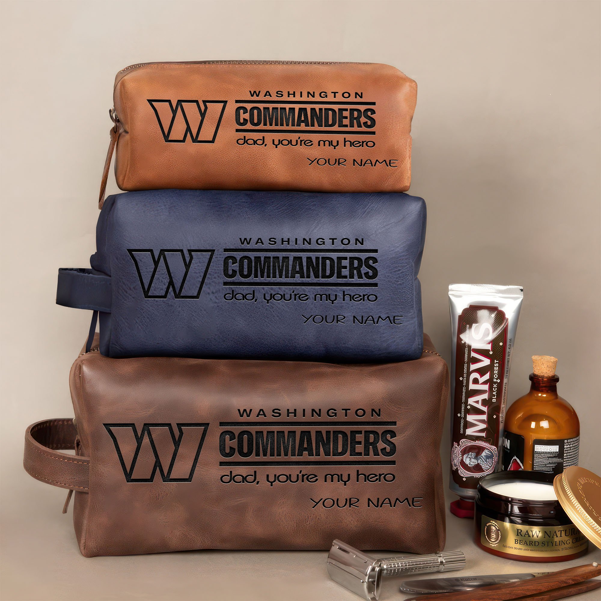 Alternative view of Washington Commanders Leather Toiletry Bag For Men Custom Your Name 2024 Versions, Leather Dopp Kits, Football Fan Gifts EHIVM-58983