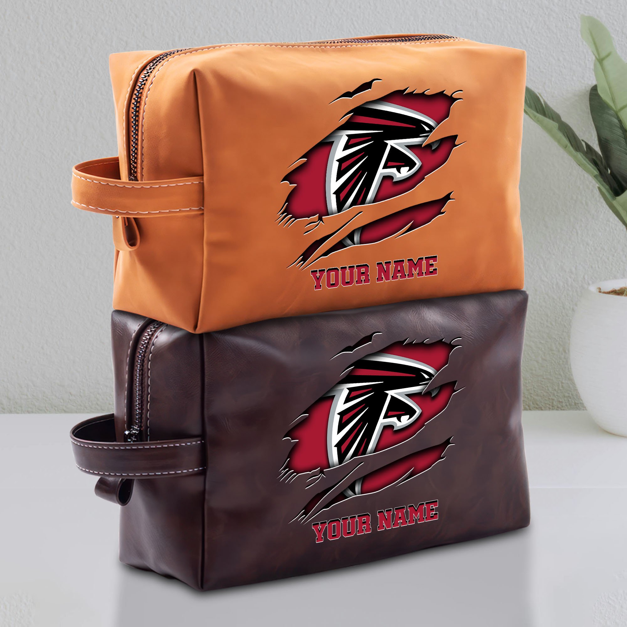 Atlanta Falcons Leather Toiletry Bag For Men Custom Your Name 2024 Versions, Leather Dopp Kit Bag, Football Fan Gifts, Gift For Dad EHIVM-58986