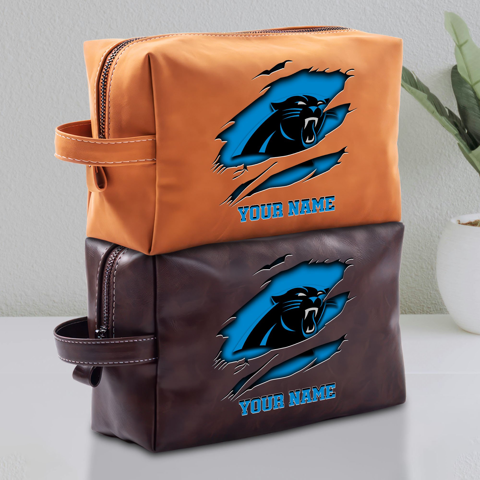 Carolina Panthers Leather Toiletry Bag For Men Custom Your Name 2024 Versions, Leather Dopp Kit Bag, Football Fan Gifts, Gift For Dad EHIVM-58986